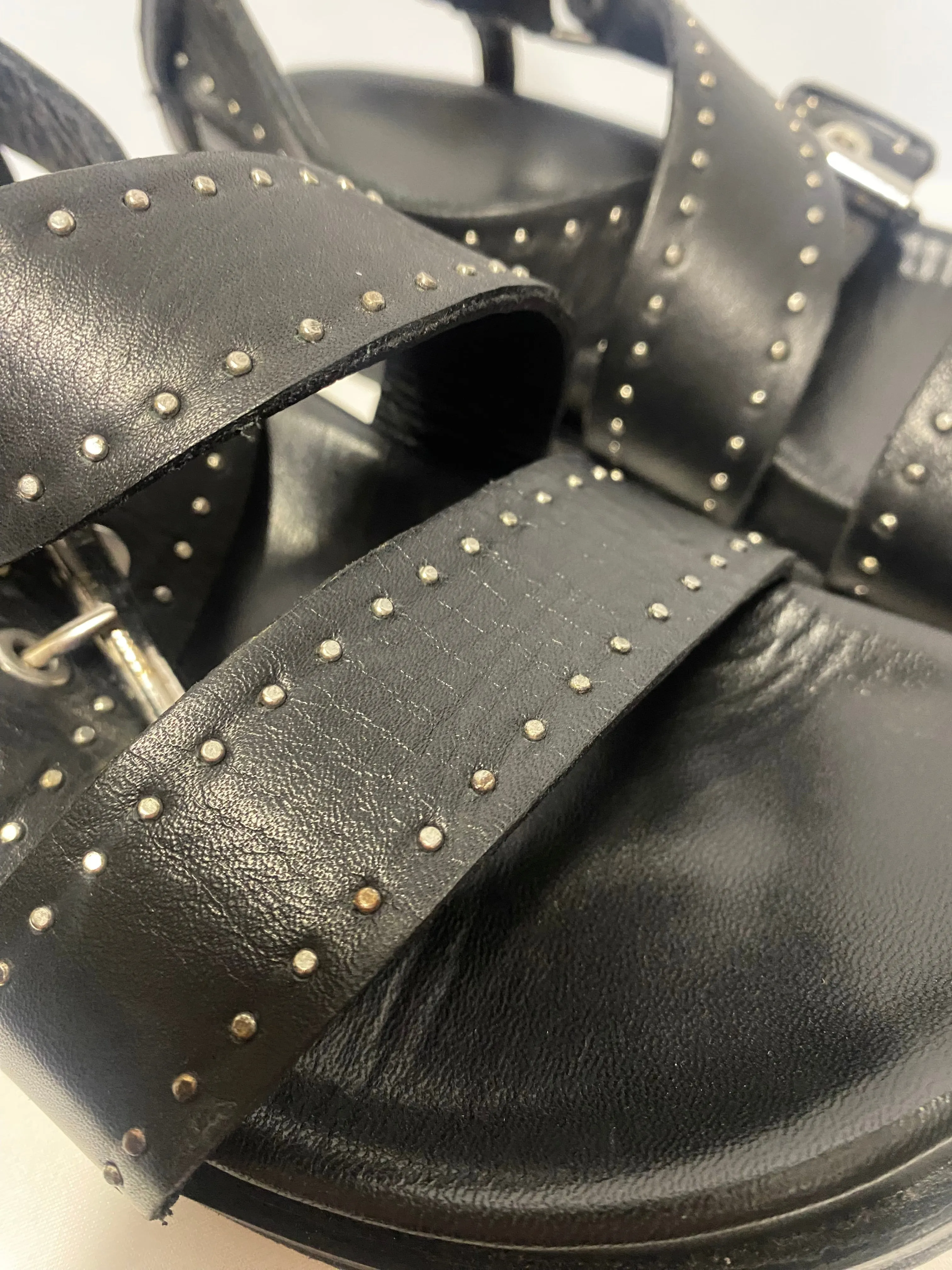 AllSaints Nina Black Studded Sandals In Box
