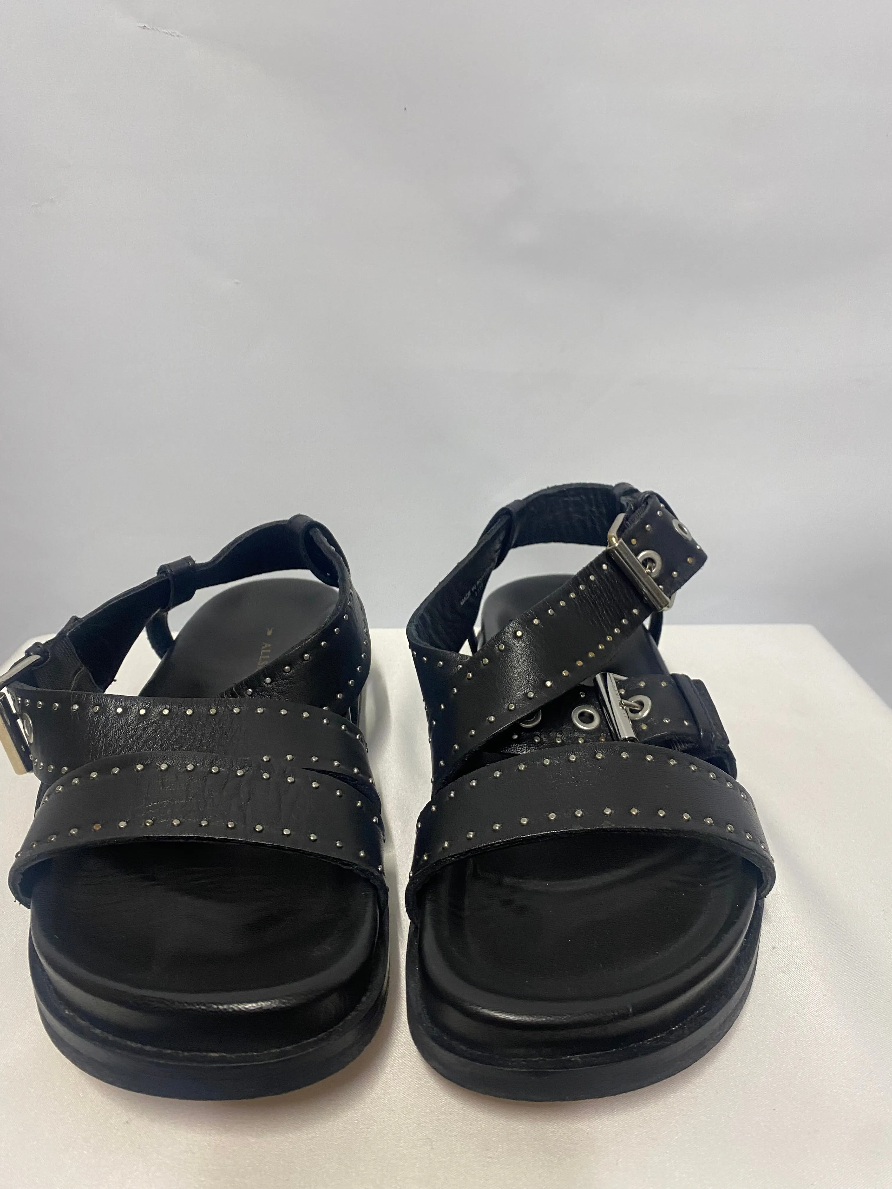 AllSaints Nina Black Studded Sandals In Box