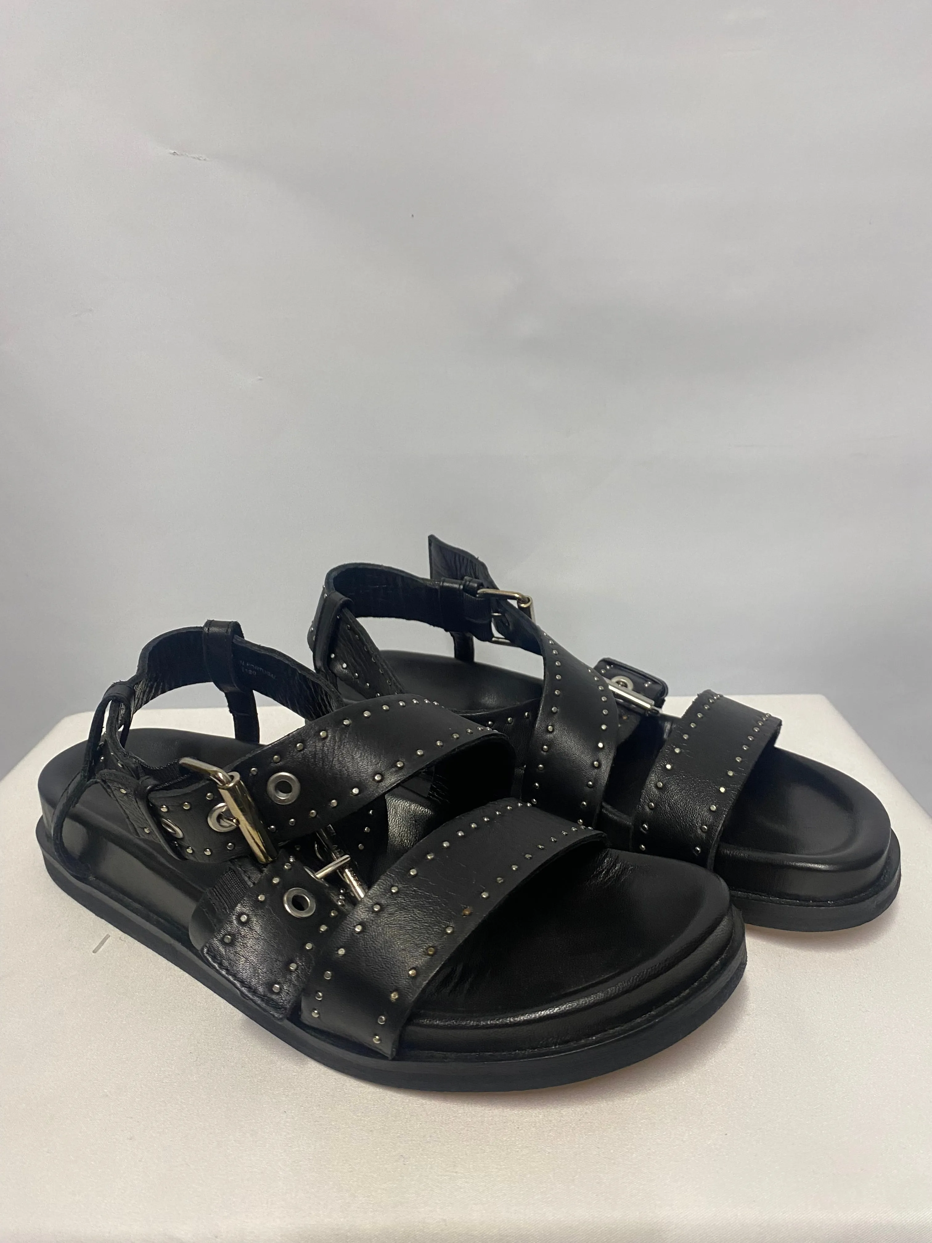 AllSaints Nina Black Studded Sandals In Box