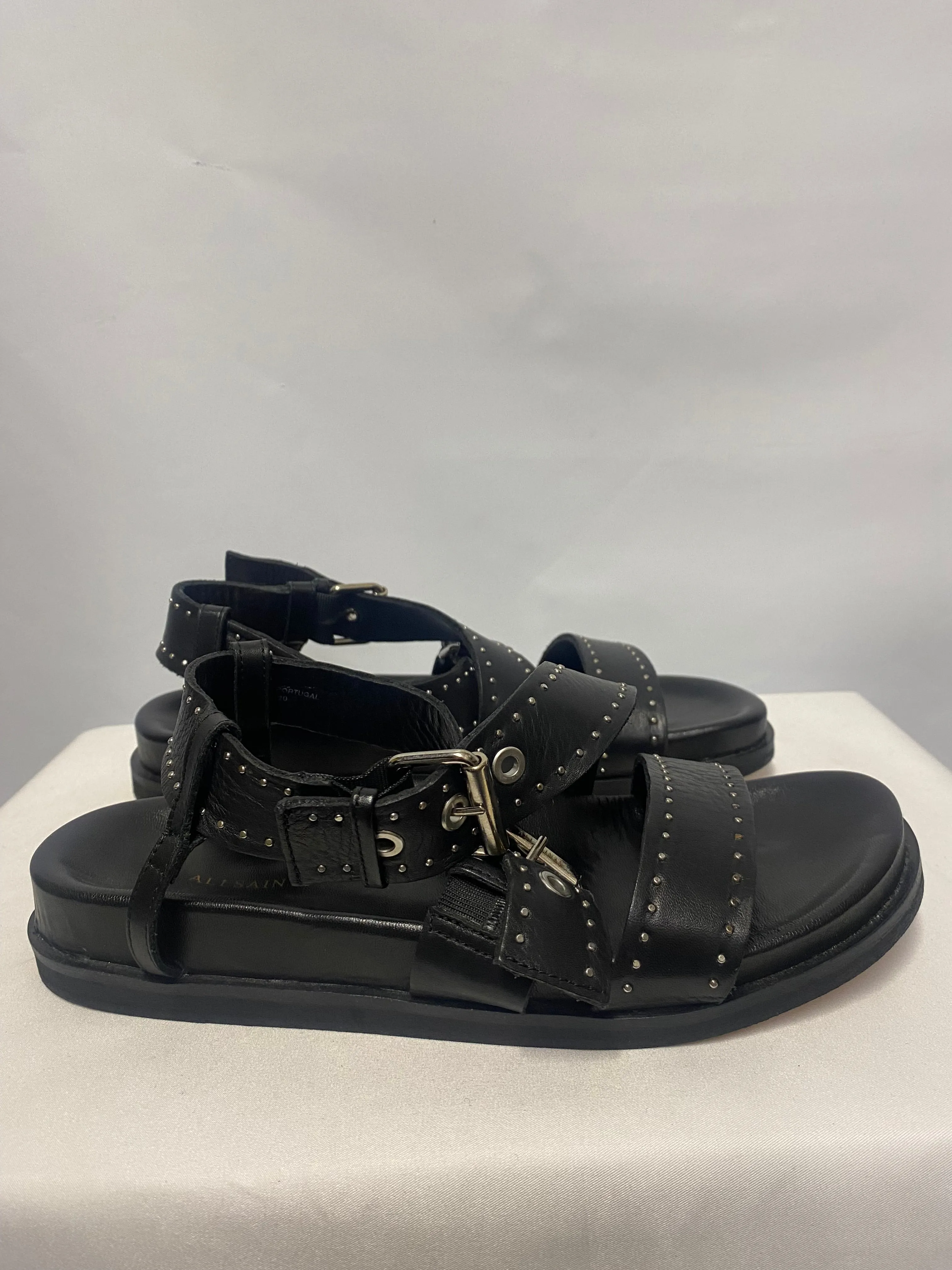 AllSaints Nina Black Studded Sandals In Box