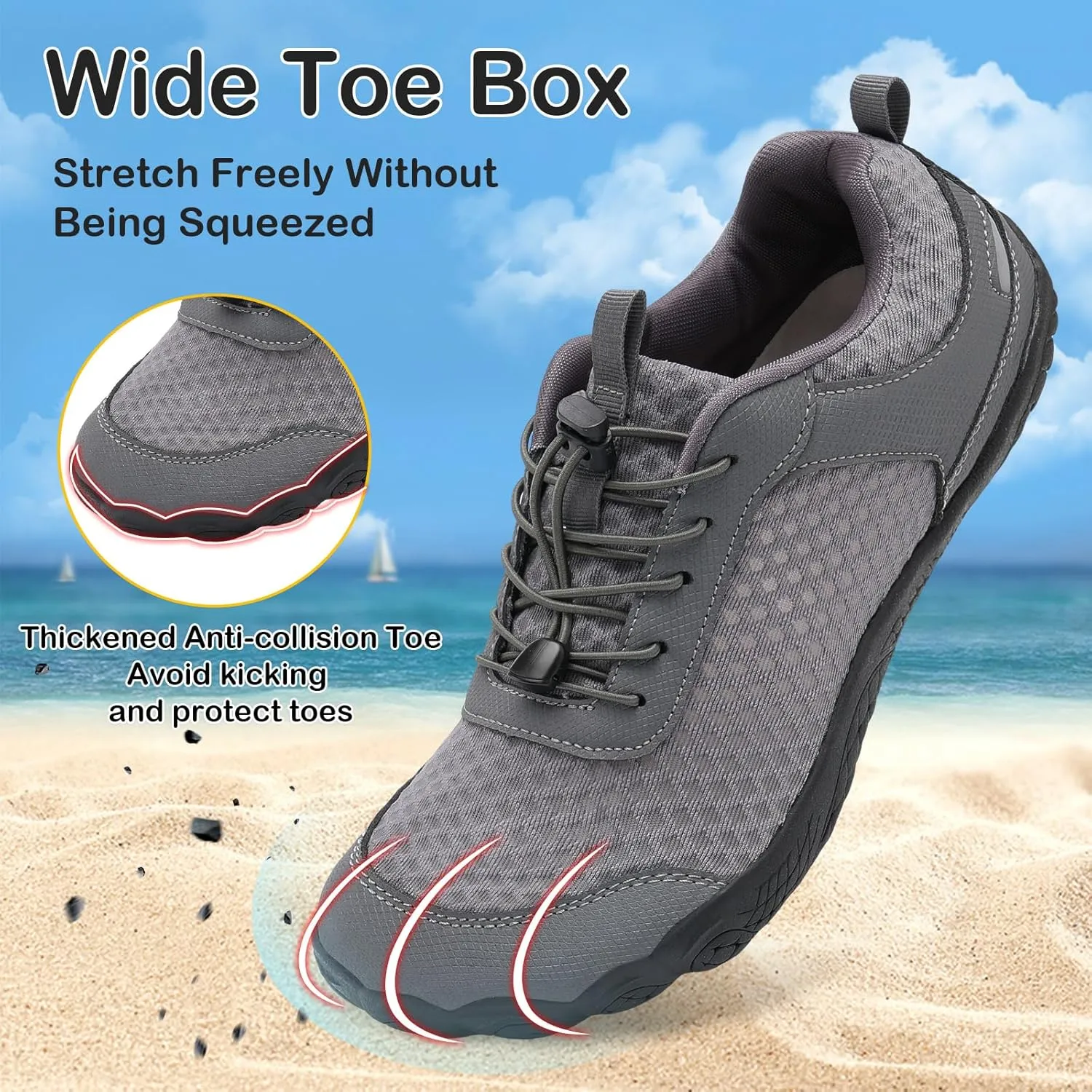 BARERUN Water Shoes Women Men Quick-Dry Wide Toe Athletic Hiking Water Sports Shoes Adjustable Zero Drop Barefoot Shoes for Beach Swim Kayaking Surfing Walking Training