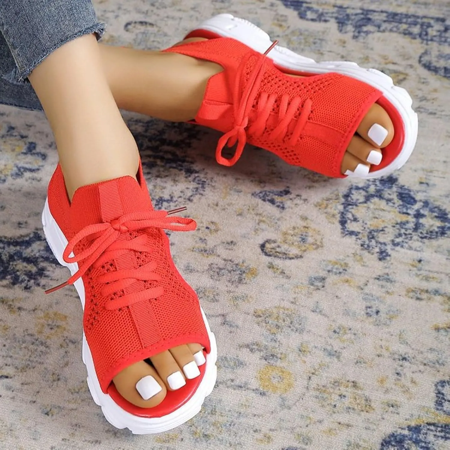 Cute Sandals for Women Summer Washable Slingback Orthopedic Slide Sport Sandals Causal Mesh Open Toe Platform Wedge Sandal with Arch Support Comfy Sports Knit Shoes