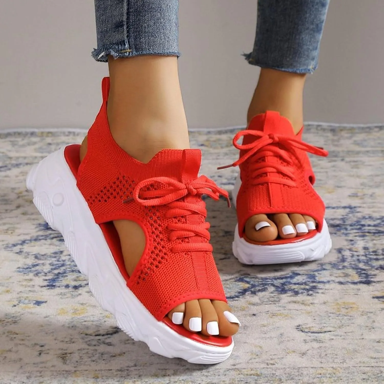 Cute Sandals for Women Summer Washable Slingback Orthopedic Slide Sport Sandals Causal Mesh Open Toe Platform Wedge Sandal with Arch Support Comfy Sports Knit Shoes