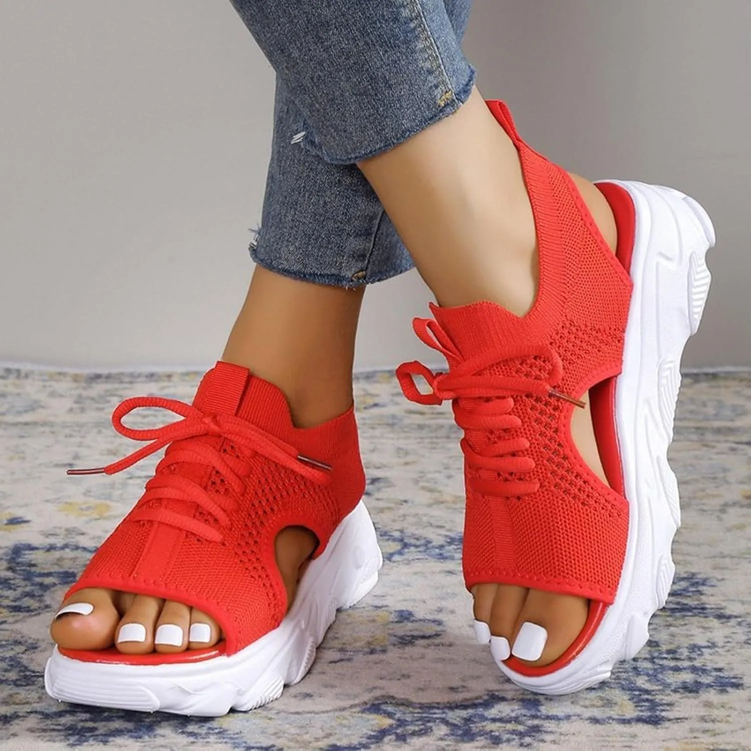 Cute Sandals for Women Summer Washable Slingback Orthopedic Slide Sport Sandals Causal Mesh Open Toe Platform Wedge Sandal with Arch Support Comfy Sports Knit Shoes