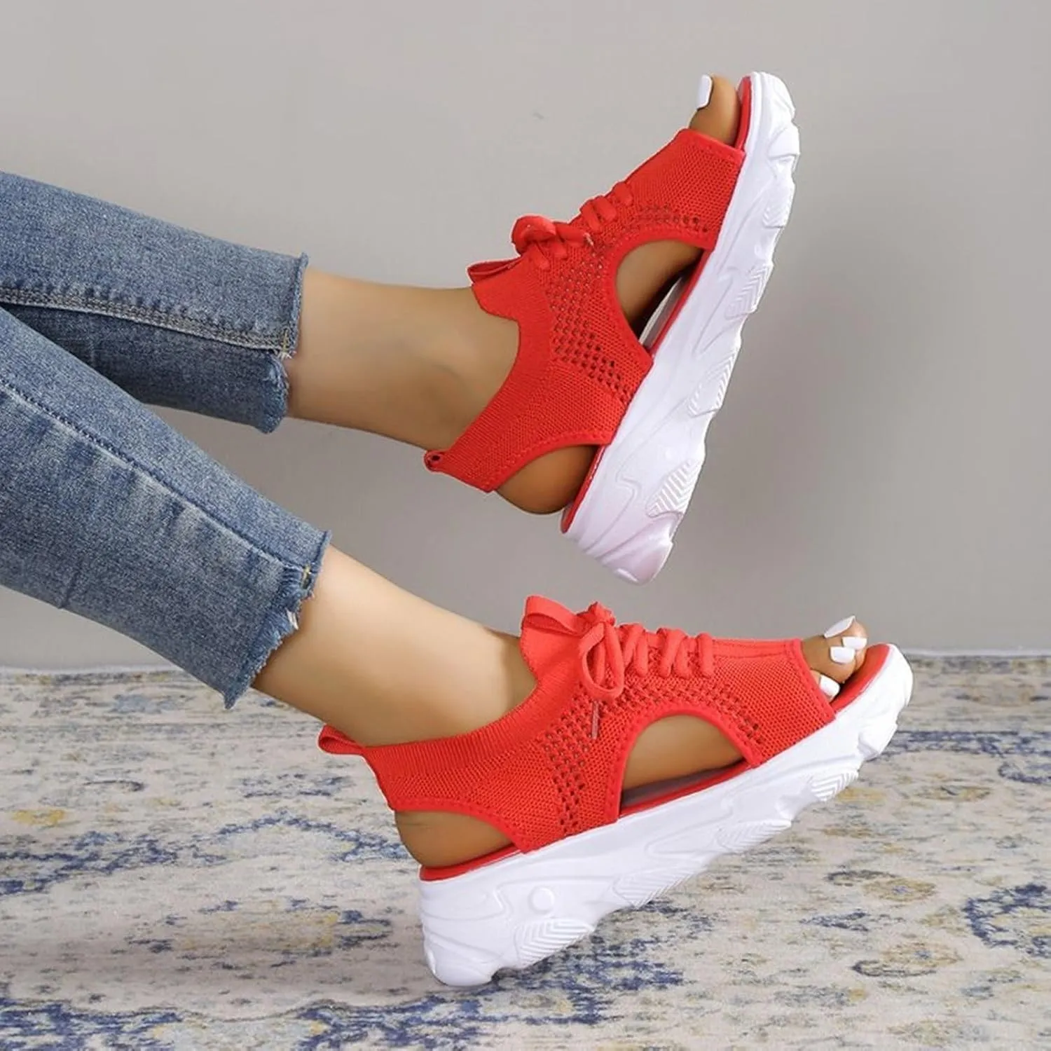 Cute Sandals for Women Summer Washable Slingback Orthopedic Slide Sport Sandals Causal Mesh Open Toe Platform Wedge Sandal with Arch Support Comfy Sports Knit Shoes