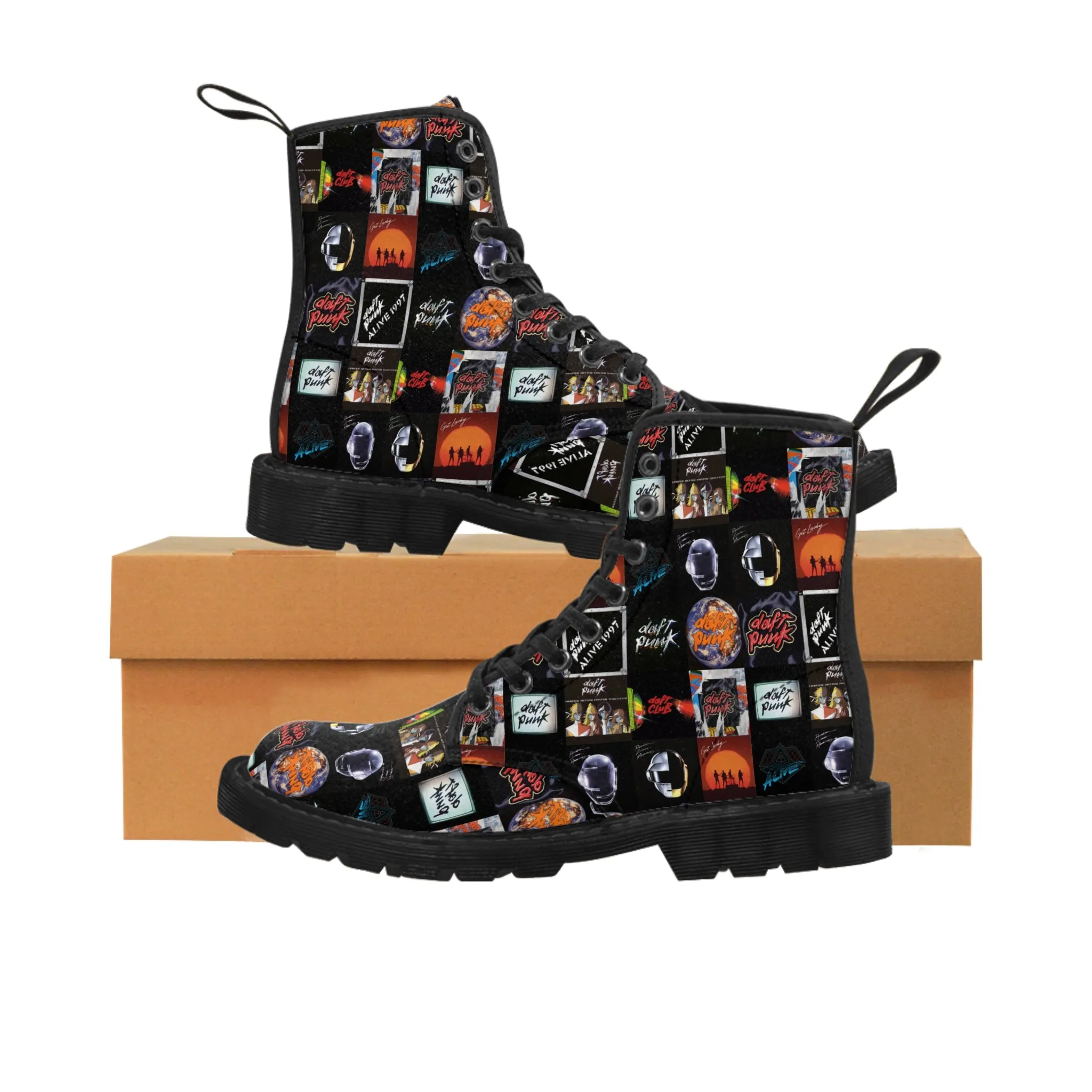 Daft Punk Album Cover Art Collage Women's Canvas Boots