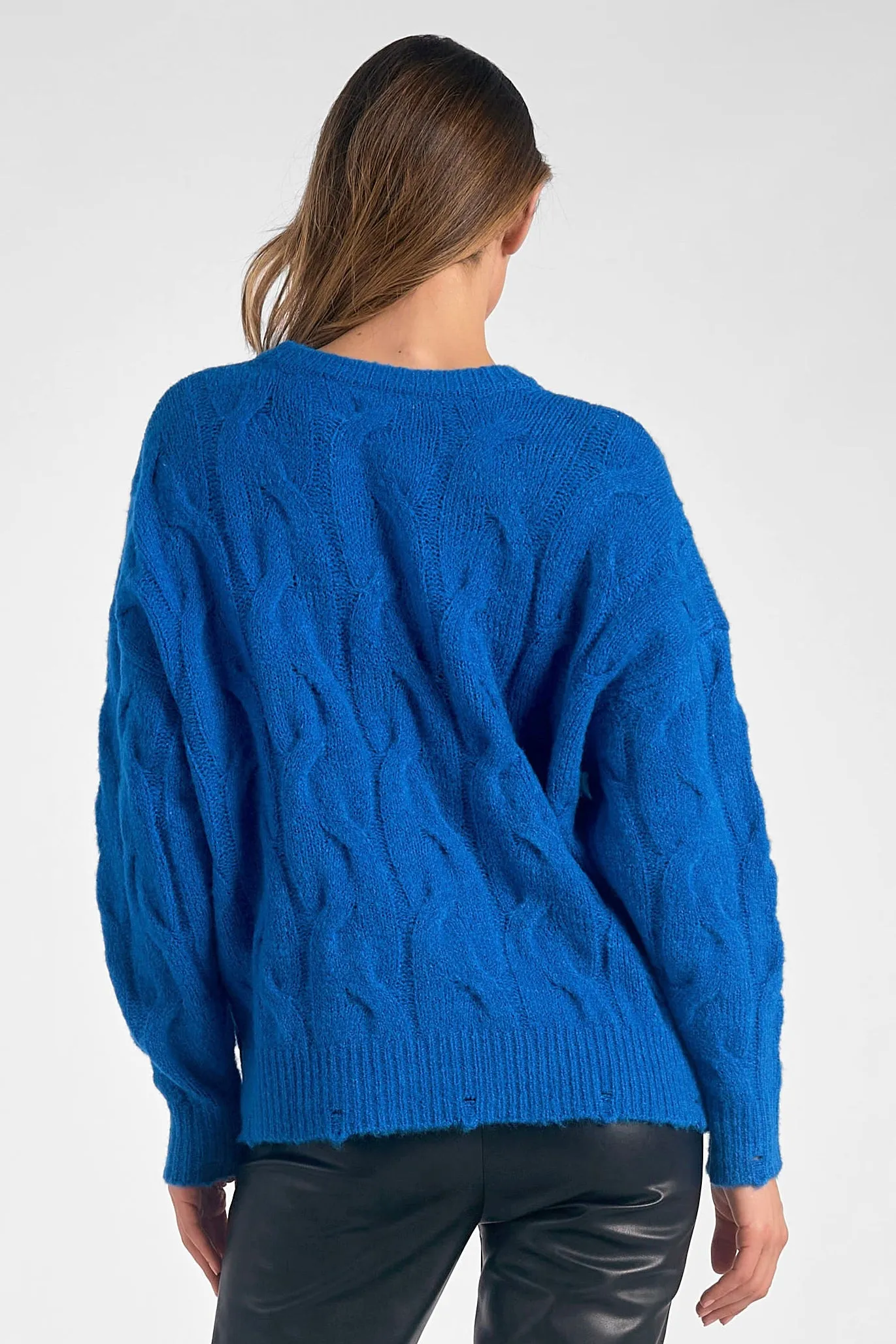 Distressed Hem Knit Sweater - Indigo