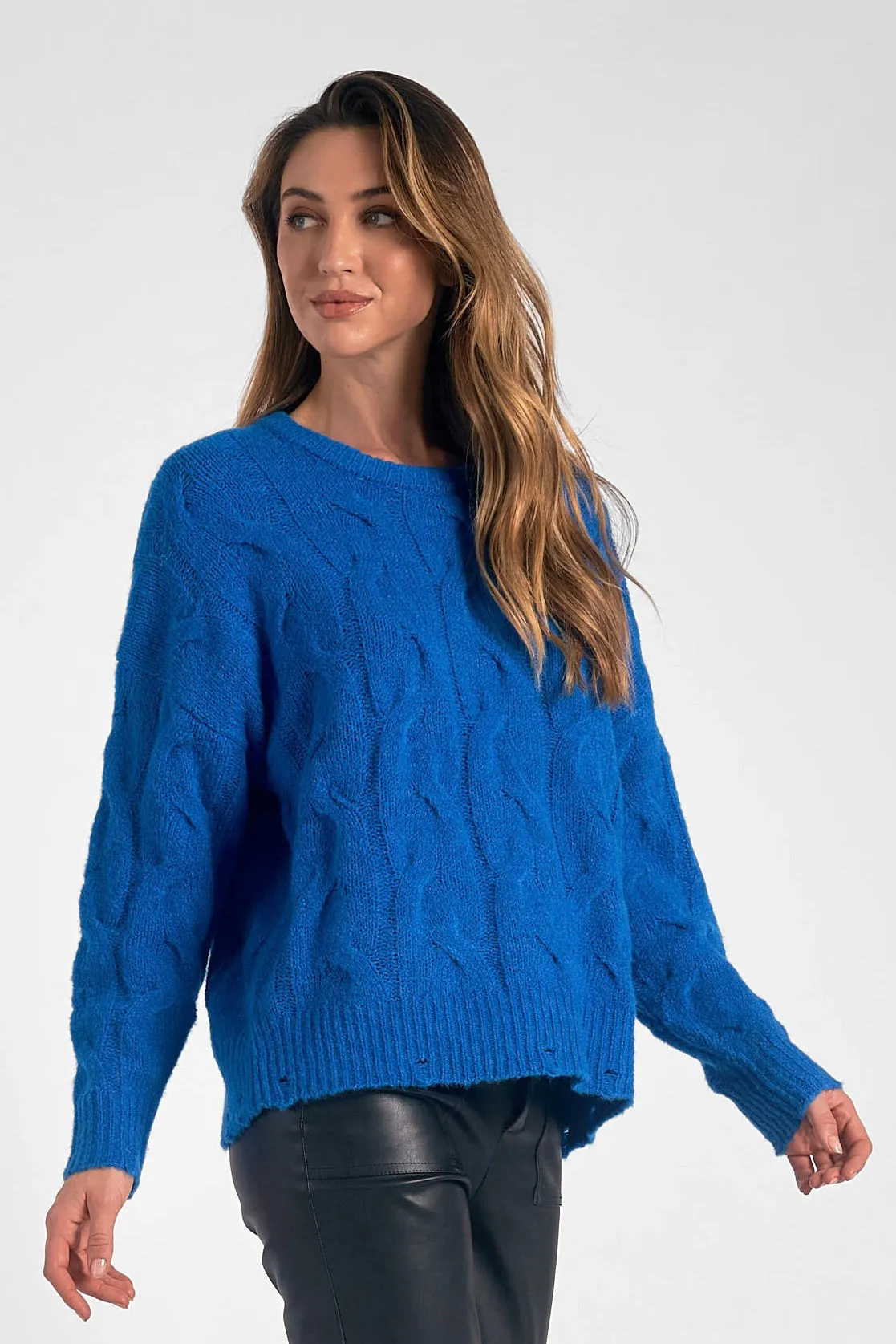 Distressed Hem Knit Sweater - Indigo