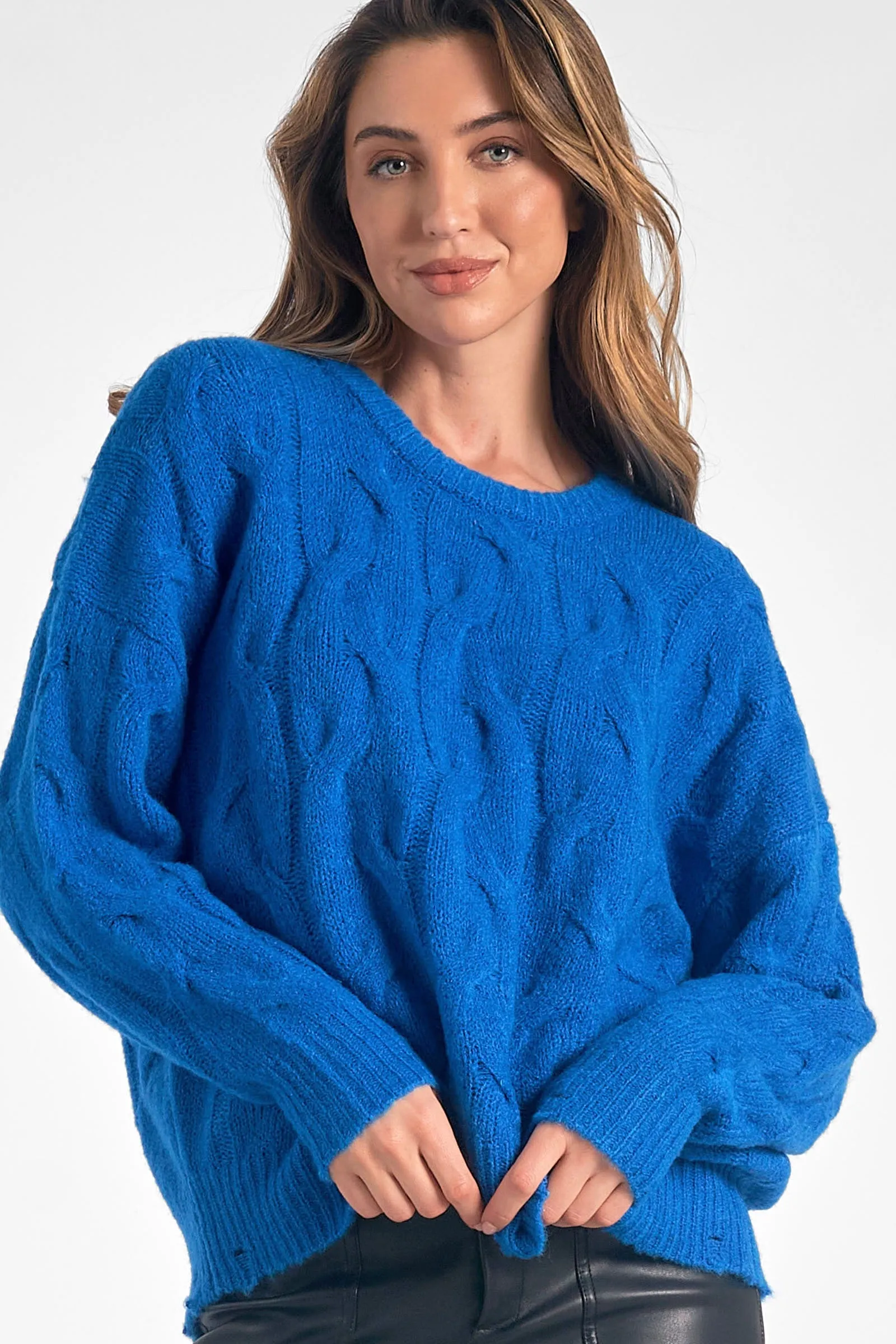 Distressed Hem Knit Sweater - Indigo