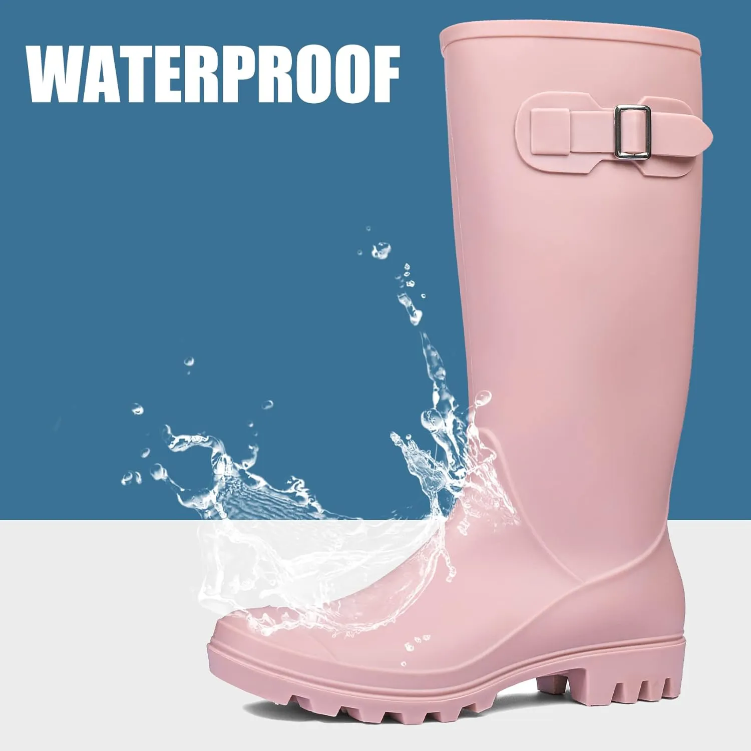 DKSUKO Women's Tall Rain Boots Garden Boots Waterproof Wellington Rubber Boots