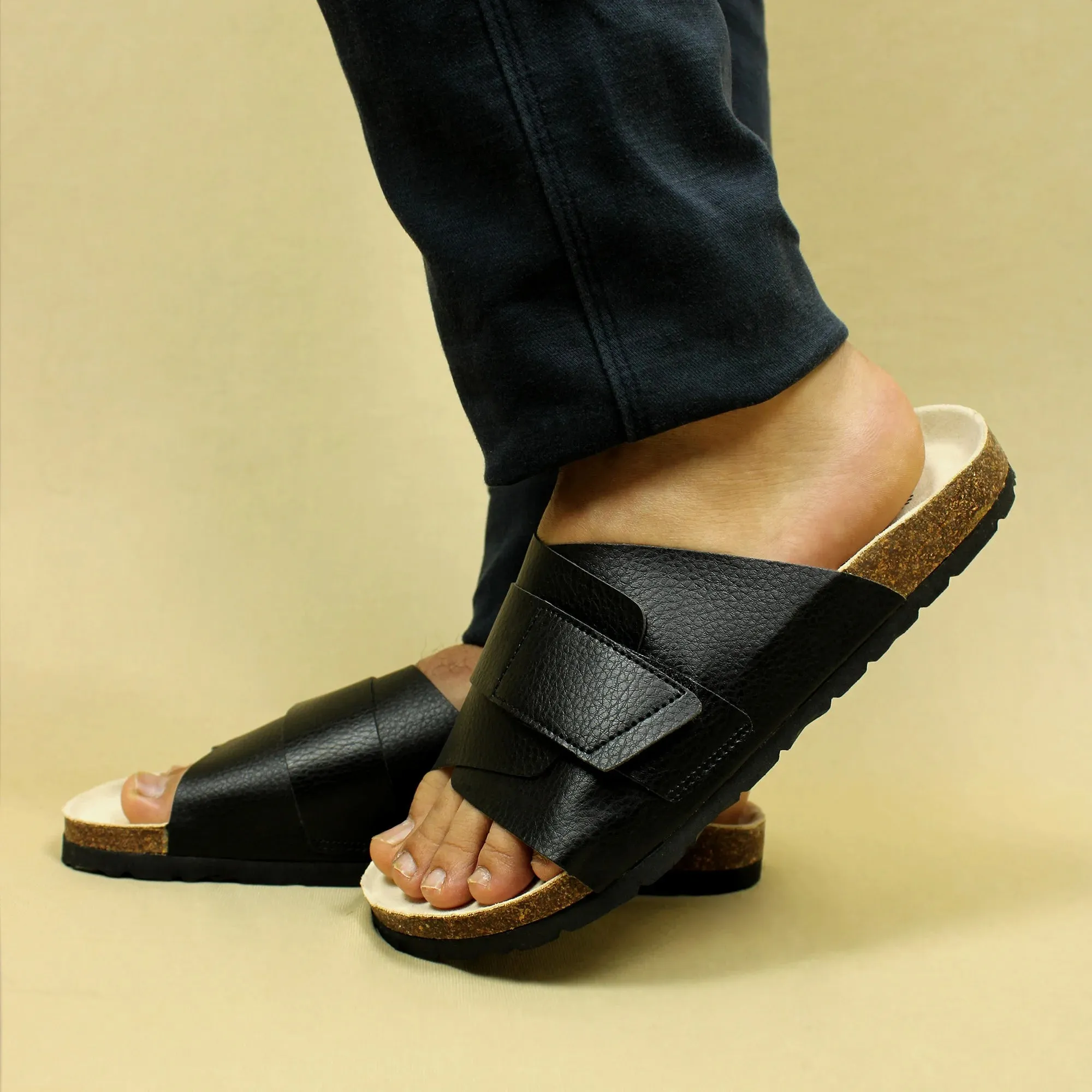 Double Layered Black Cork Formal Sandals for Men