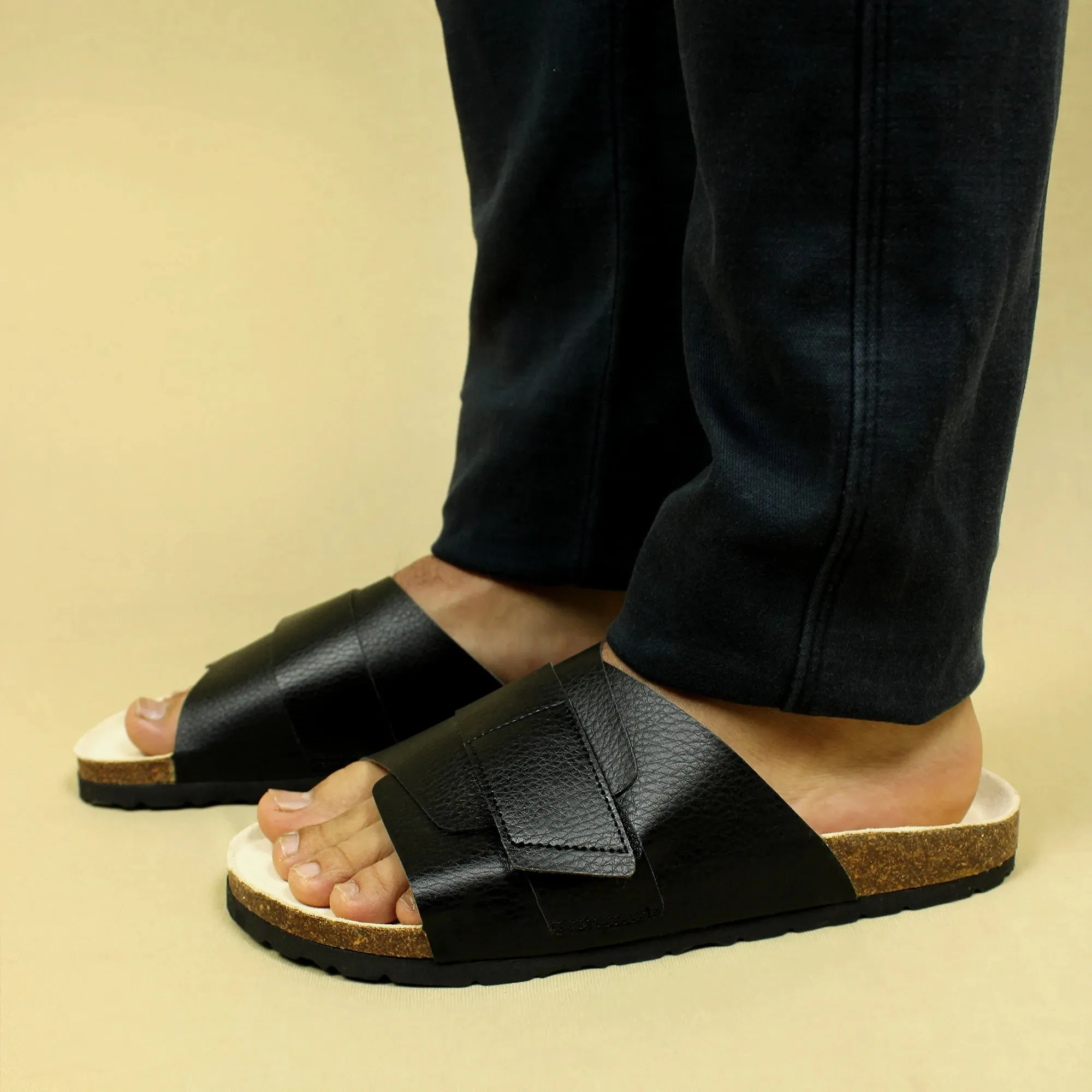 Double Layered Black Cork Formal Sandals for Men