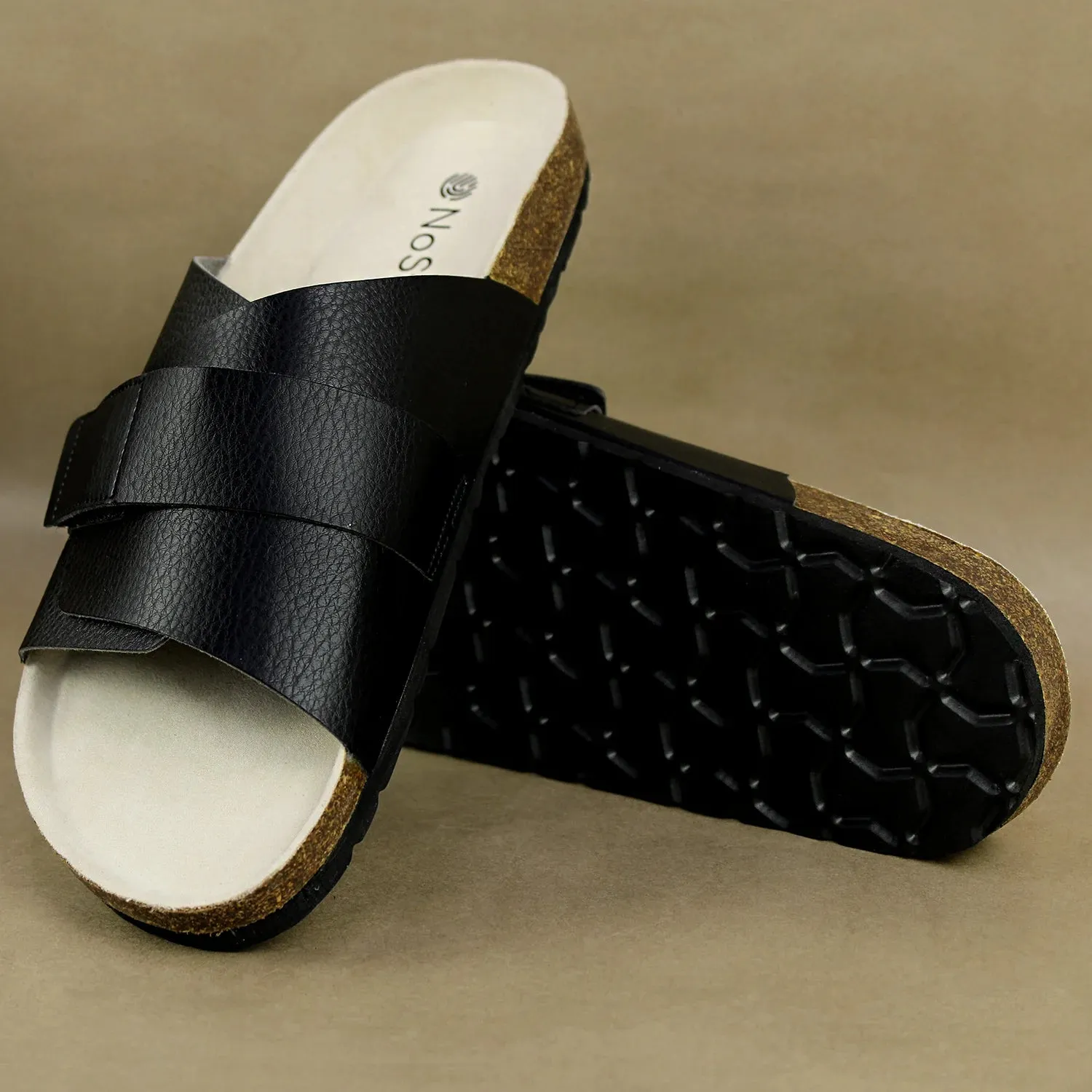 Double Layered Black Cork Formal Sandals for Men