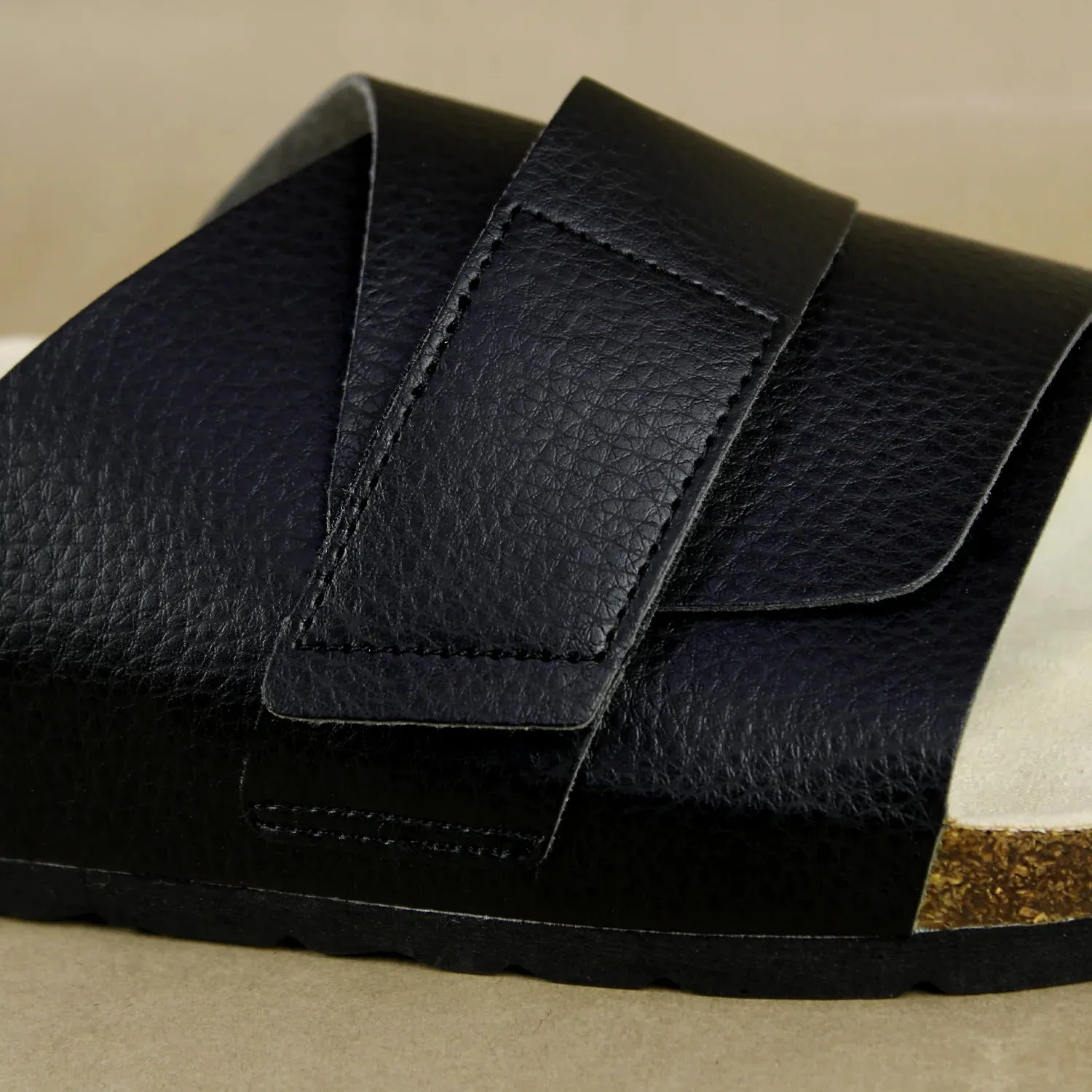 Double Layered Black Cork Formal Sandals for Men