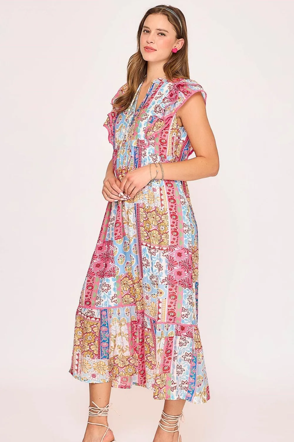 Double Layered Ruffle Sleeve Midi Dress