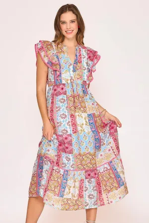Double Layered Ruffle Sleeve Midi Dress