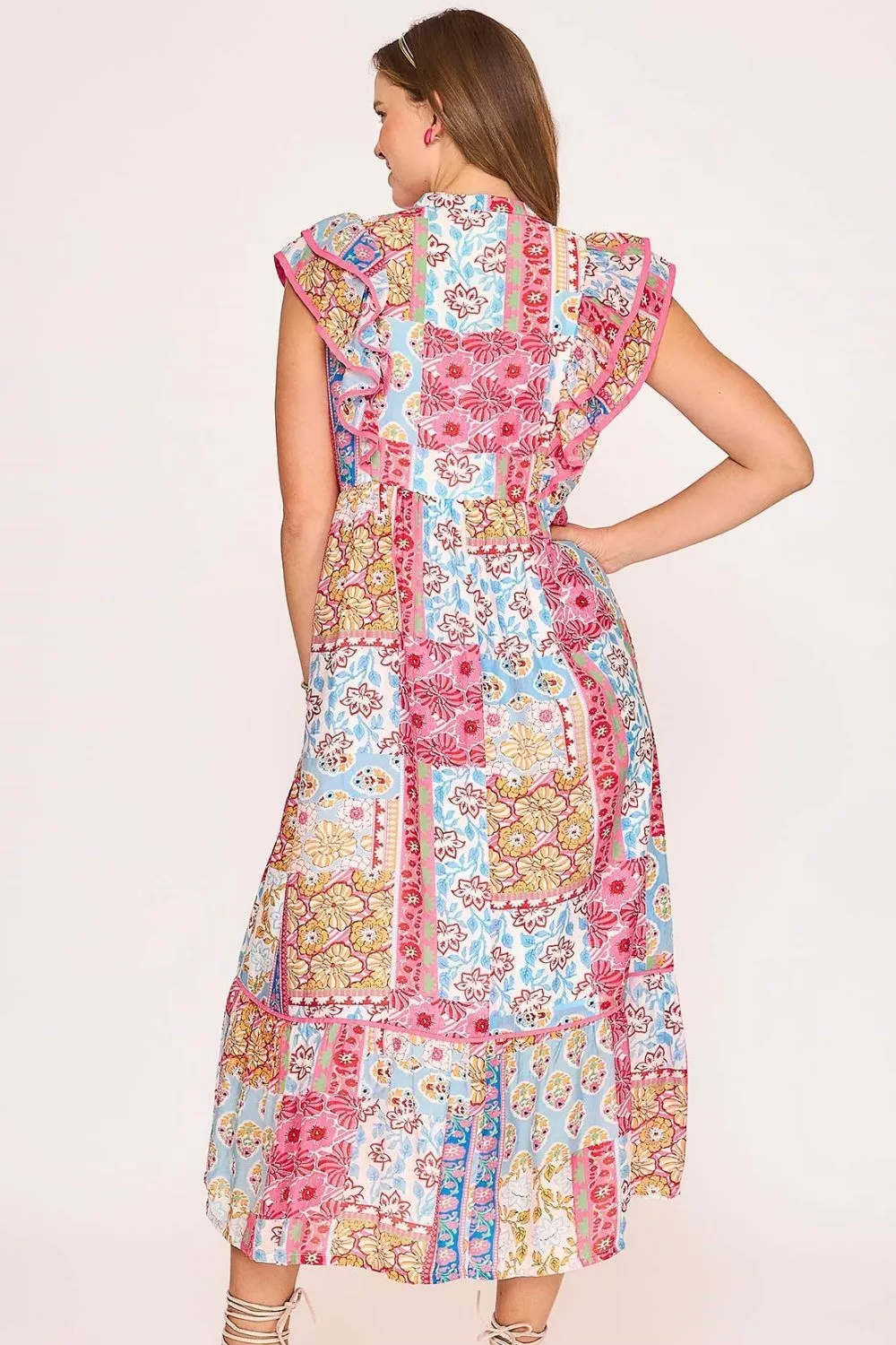 Double Layered Ruffle Sleeve Midi Dress