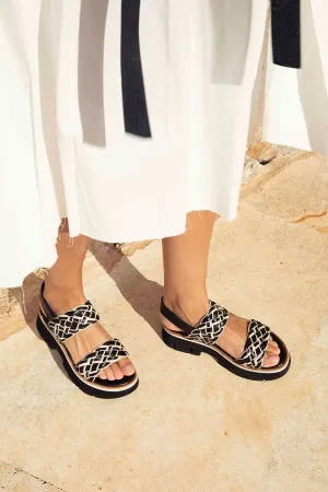 Duyba Two Tone Ivory/Blk Leather Sandals