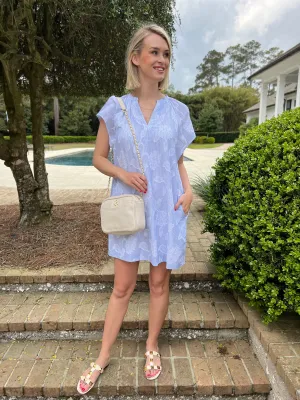 Emery Light Blue Floral Embroidery Mini Dress