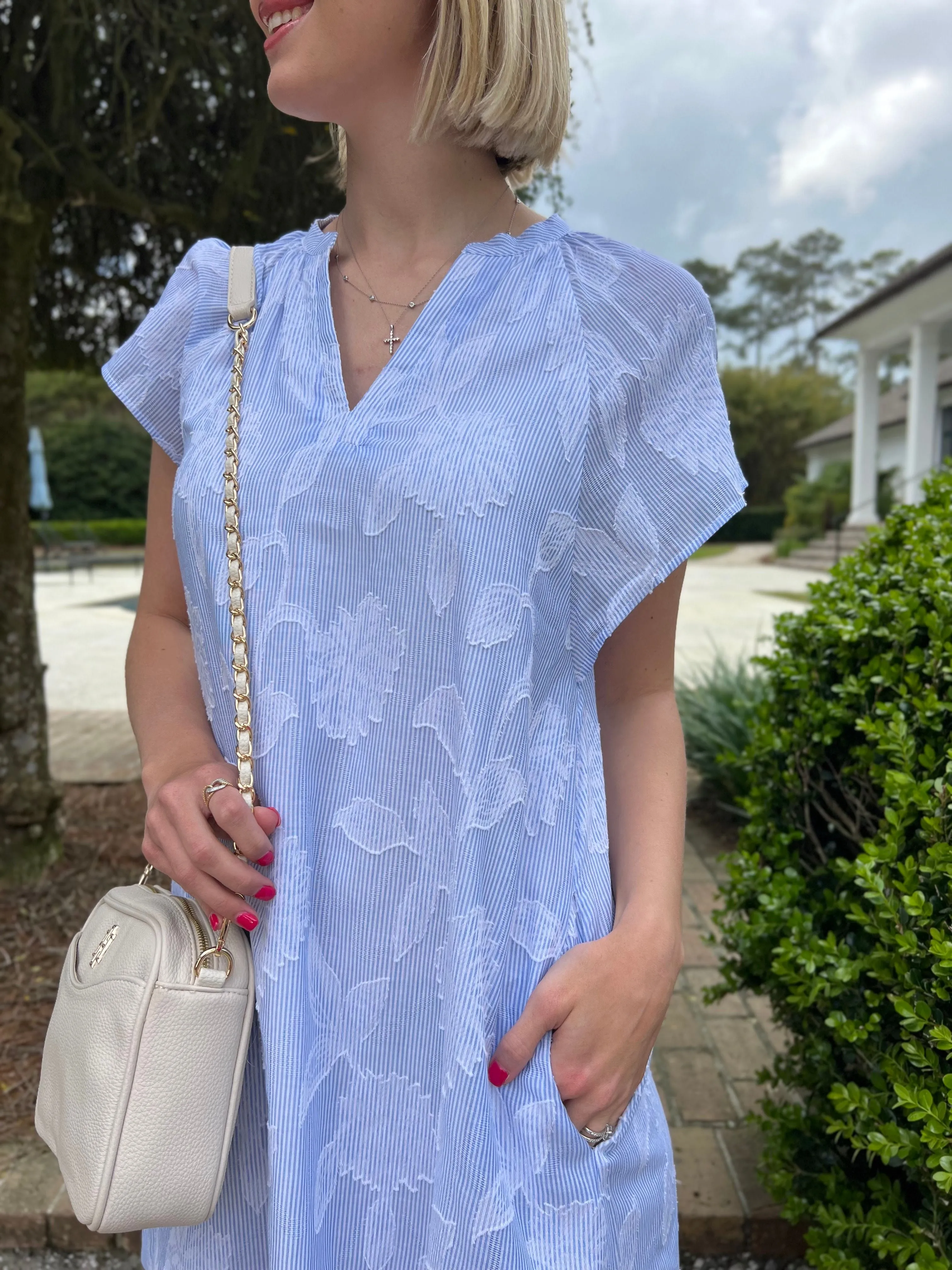 Emery Light Blue Floral Embroidery Mini Dress