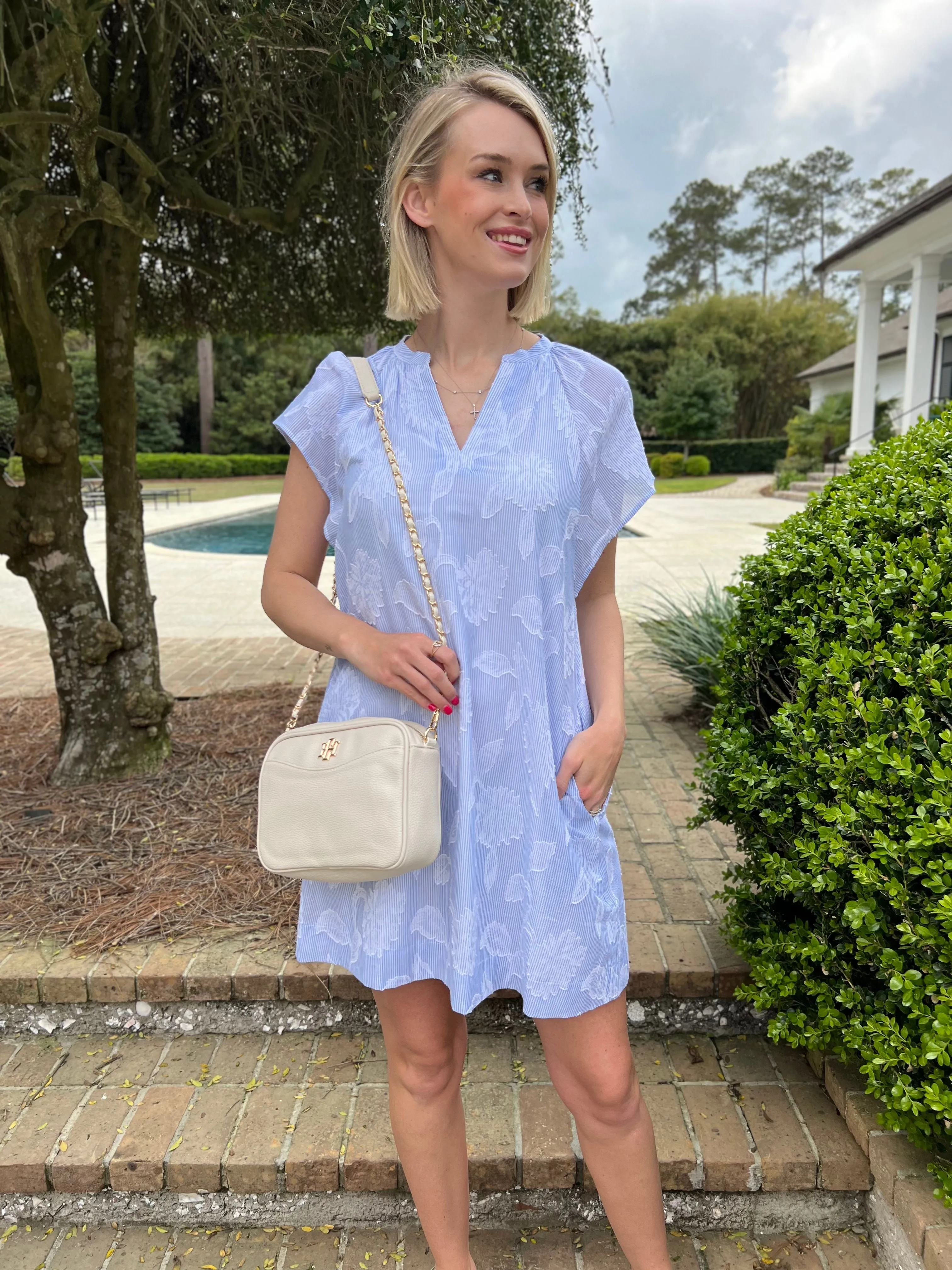 Emery Light Blue Floral Embroidery Mini Dress