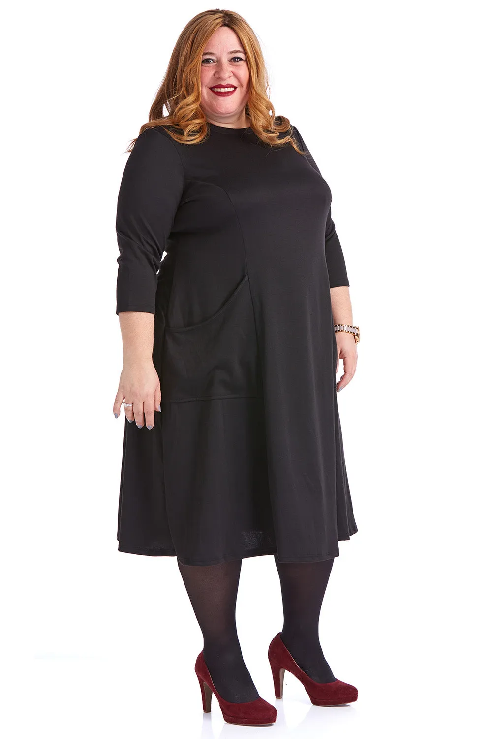 Esteez MEGAN Dress - Womens Classic Fit and Flare Dress with pockets - BLACK