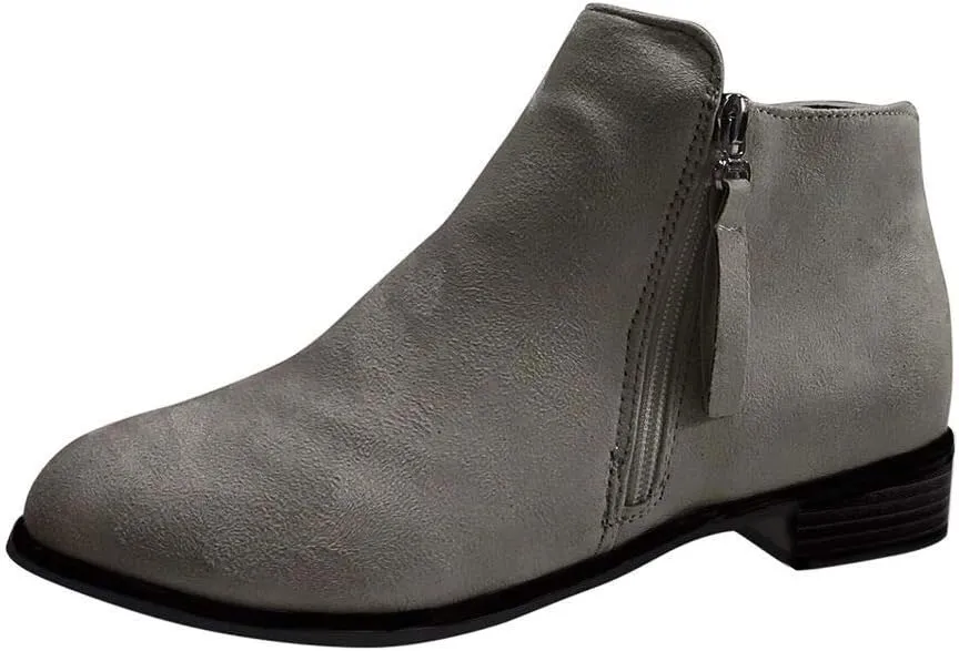 Gibobby Ankle Boots for Women Low Heel,Ankle Booties Round Toe Faux Stacked Chunky Heel Side Lace Up Short Winter Booties