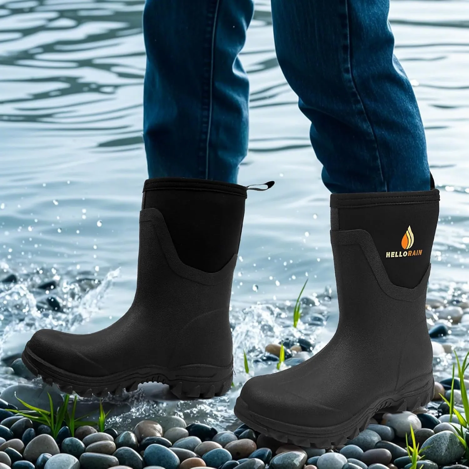 Hellorain Neoprene Rubber Waterproof Rainboots Muck Boots for Women Non-slip Lightweight Breathable Women's Rain Shoes Suitable for Farming, Fishing, Garden