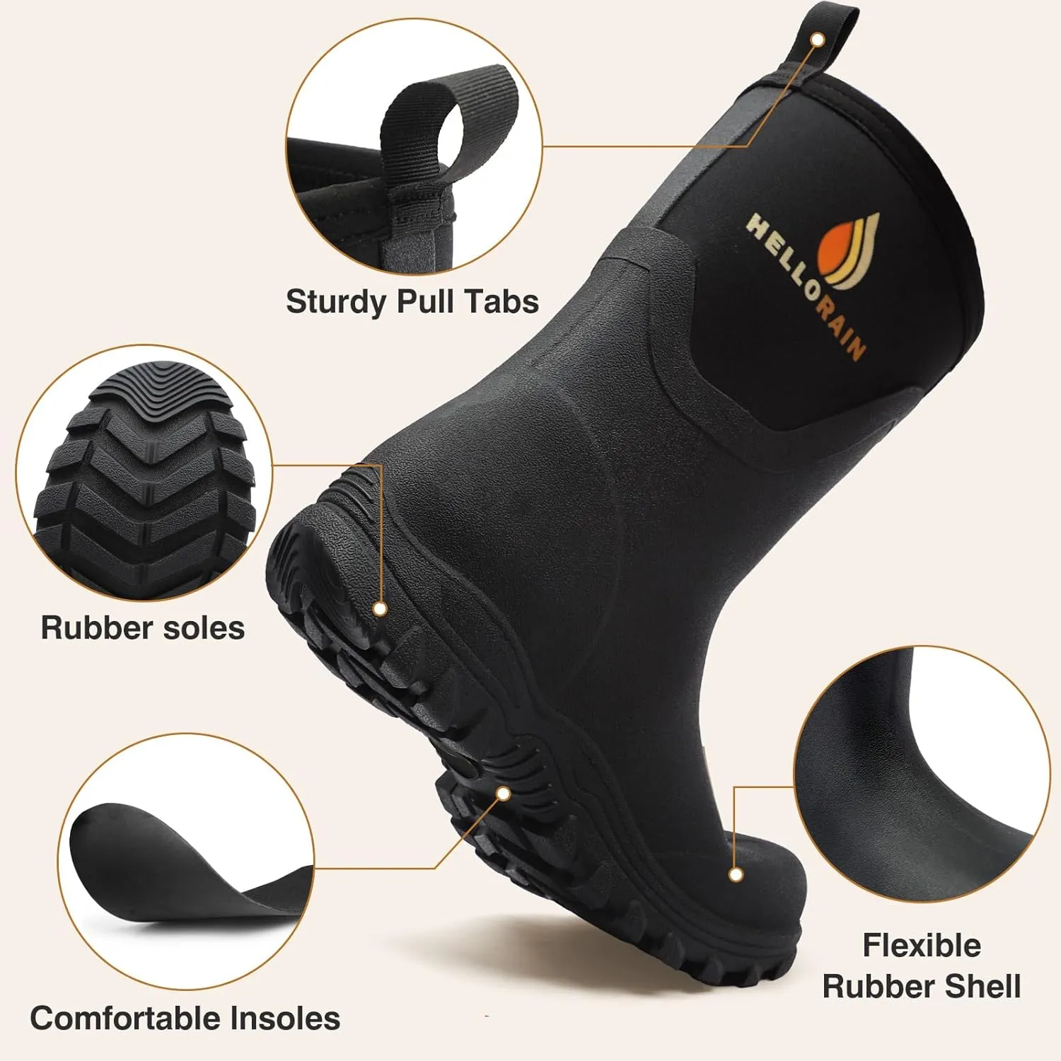 Hellorain Neoprene Rubber Waterproof Rainboots Muck Boots for Women Non-slip Lightweight Breathable Women's Rain Shoes Suitable for Farming, Fishing, Garden