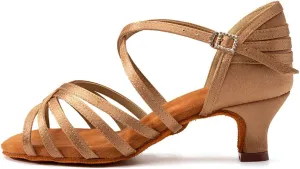 JUODVMP Latin Dance Shoes Women Ballroom Practice Performance Sandals Salsa Tango Womens Professional Satin Dance Shoes Model WZSP2324