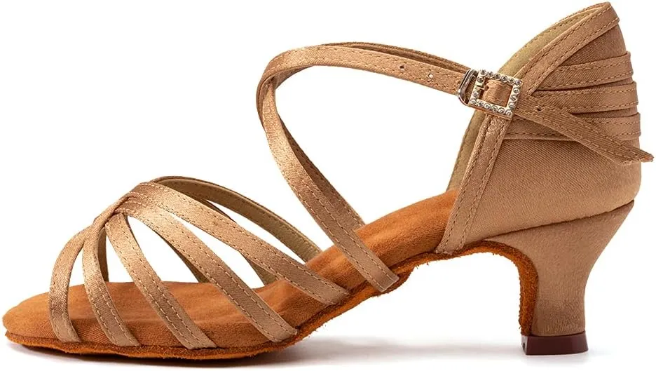 JUODVMP Latin Dance Shoes Women Ballroom Practice Performance Sandals Salsa Tango Womens Professional Satin Dance Shoes Model WZSP2324