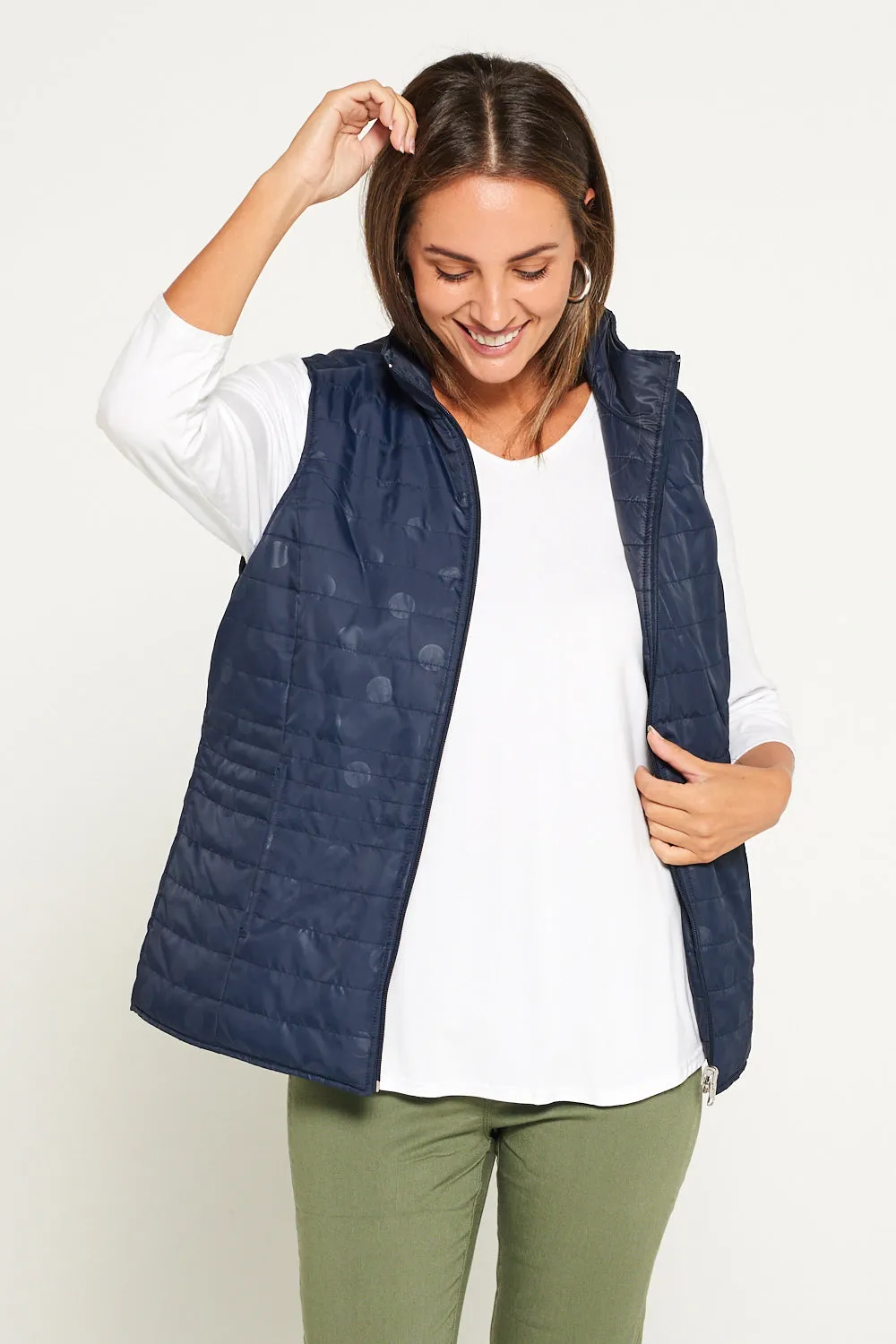 Kelly Reversible Puffer Vest - Navy Spot
