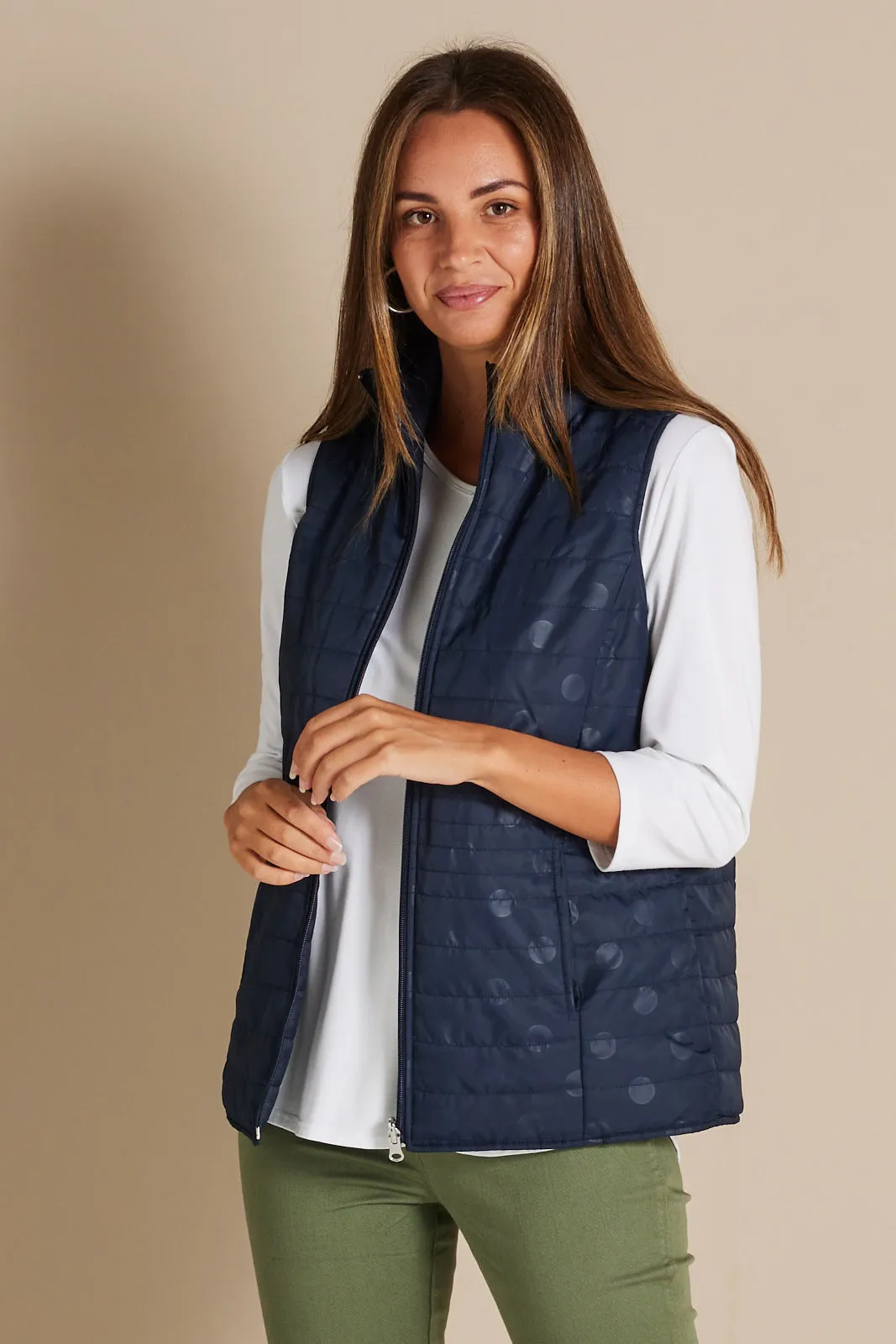 Kelly Reversible Puffer Vest - Navy Spot