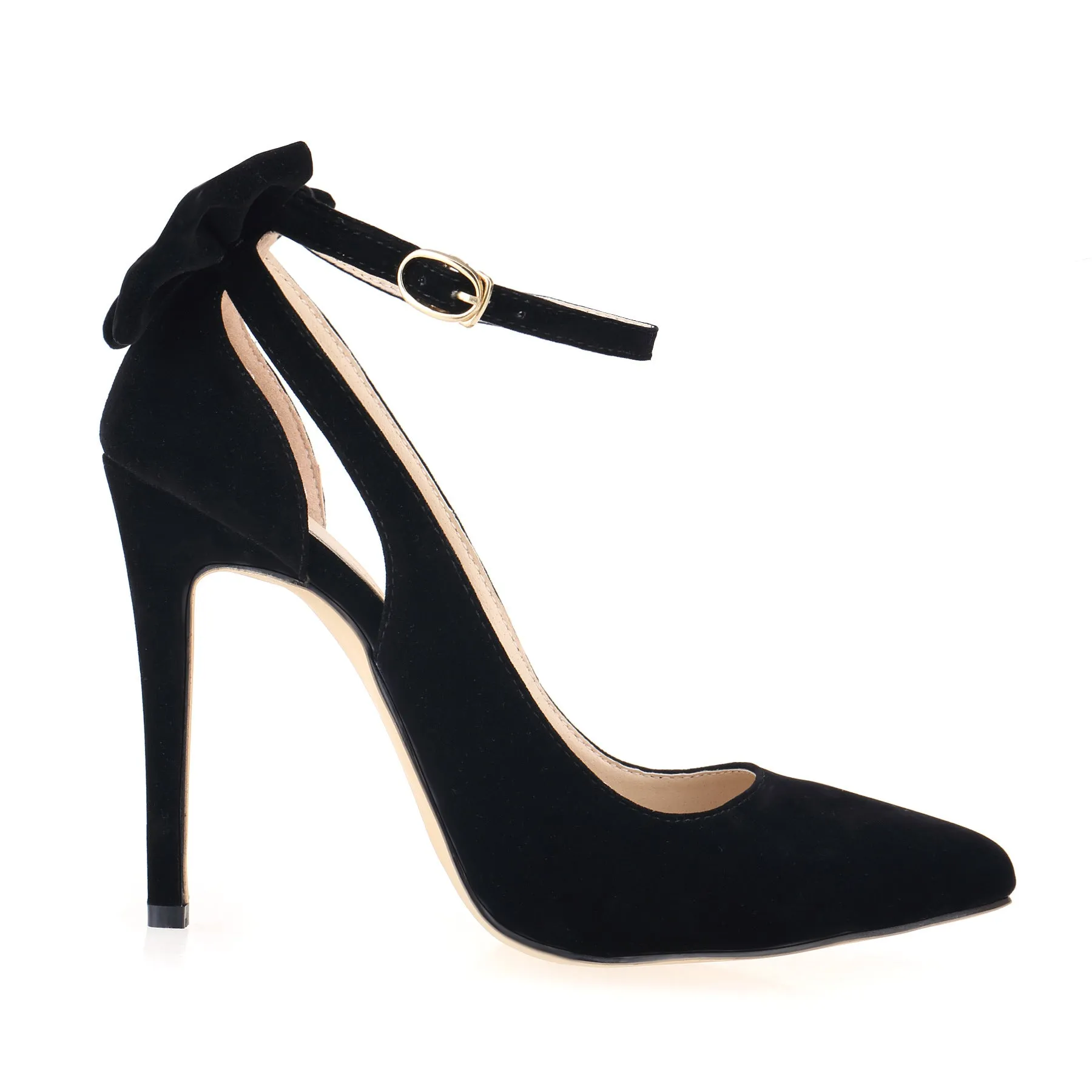 Ladies' Bowtie Pointed-Toe Velvet High Heel Cutout Sandals