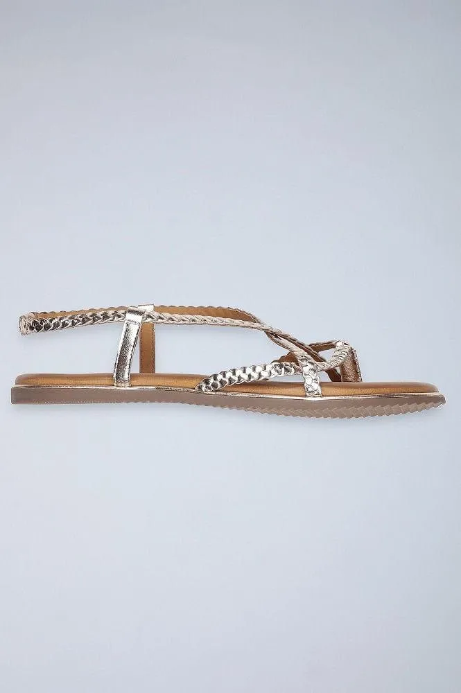 Light Gold Round Toe Braided Sandals