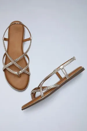 Light Gold Round Toe Braided Sandals