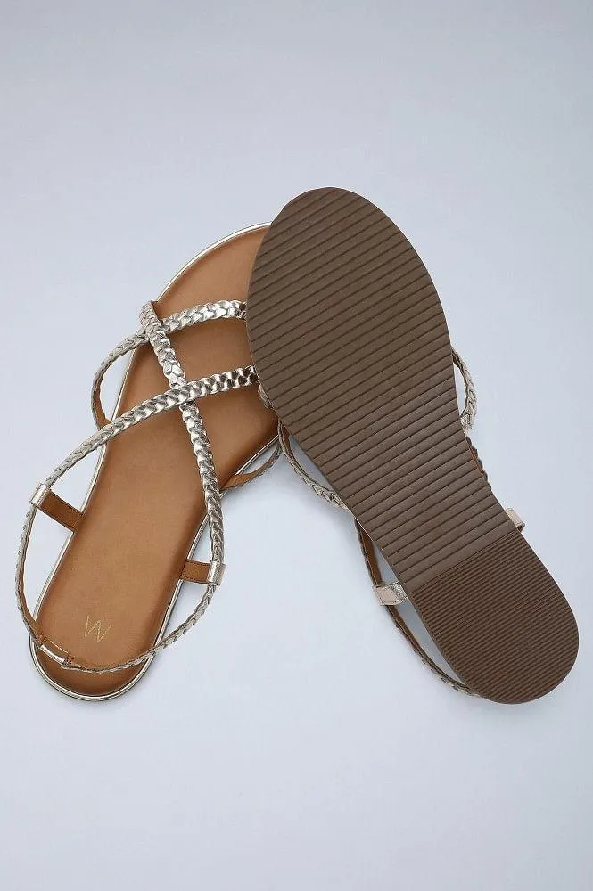 Light Gold Round Toe Braided Sandals