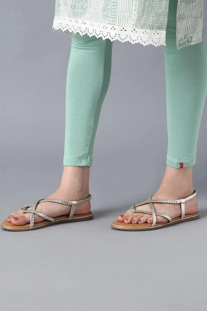 Light Gold Round Toe Braided Sandals