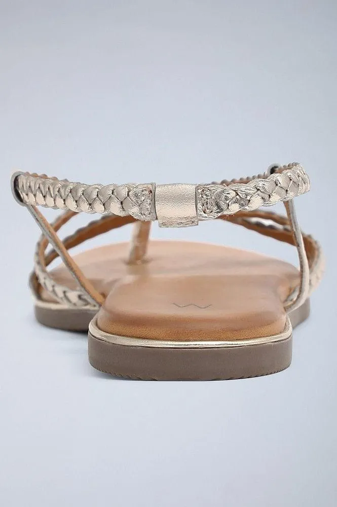 Light Gold Round Toe Braided Sandals