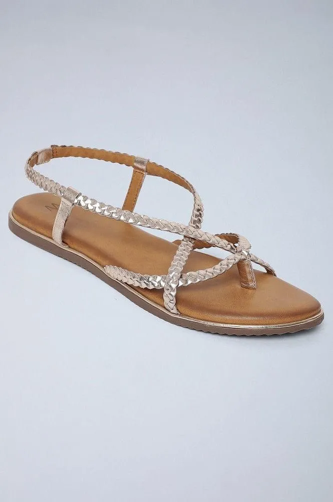 Light Gold Round Toe Braided Sandals