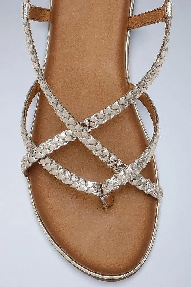 Light Gold Round Toe Braided Sandals