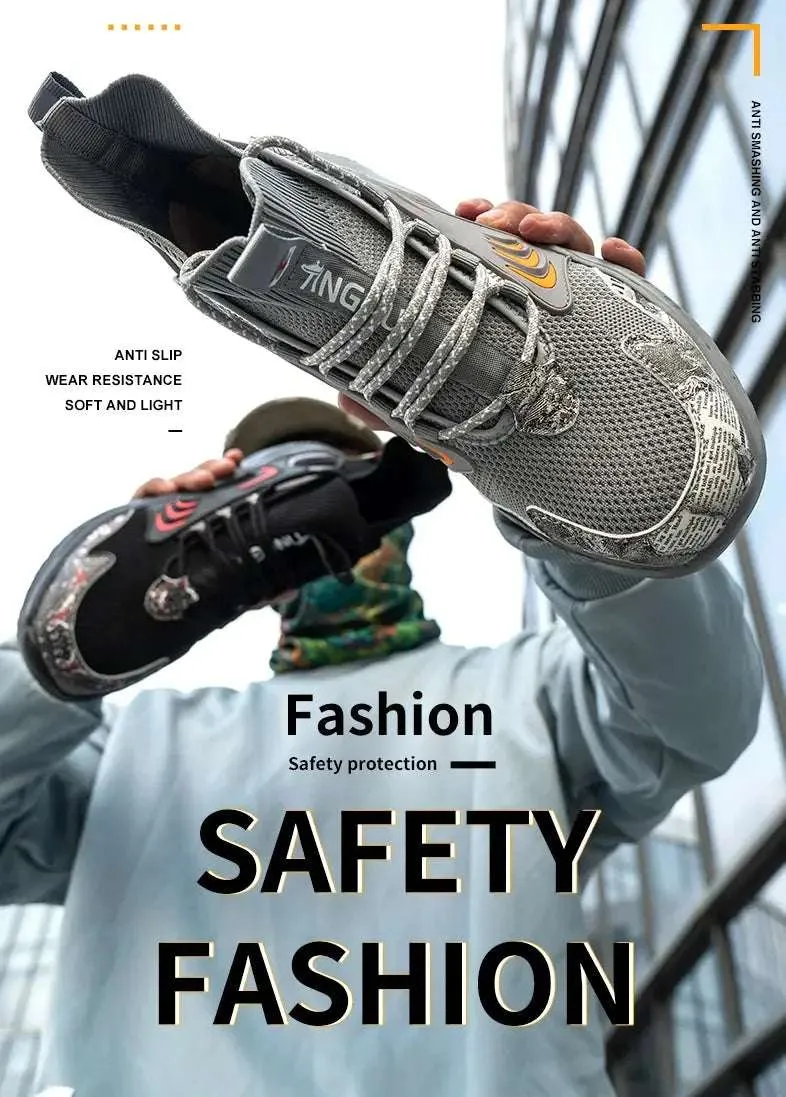 Luminous Steel Toe Work Sneakers – Anti-Slip, Comfortable Safety Footwear