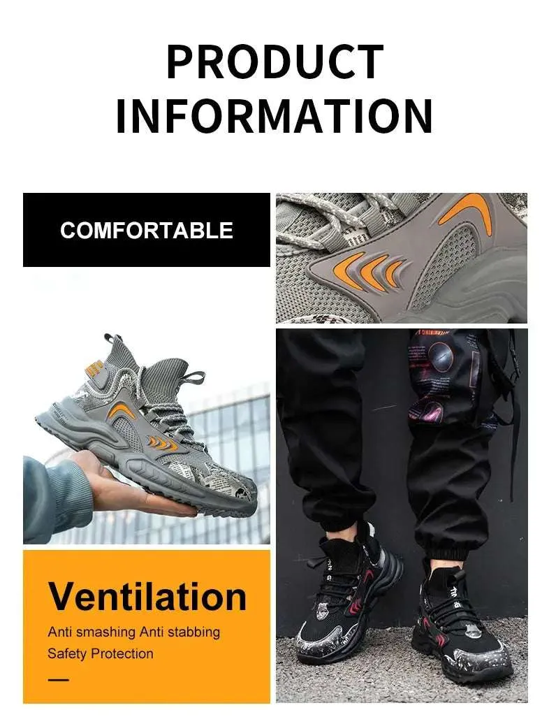 Luminous Steel Toe Work Sneakers – Anti-Slip, Comfortable Safety Footwear