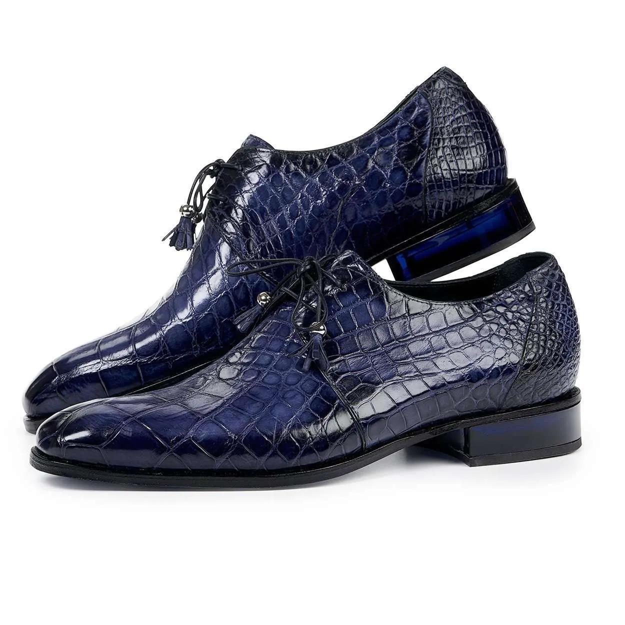 Mauri Designer Shoes Exotic Skin Men's Rovere Wonder Blue Alligator Body Oxfords 4851(MA4803)