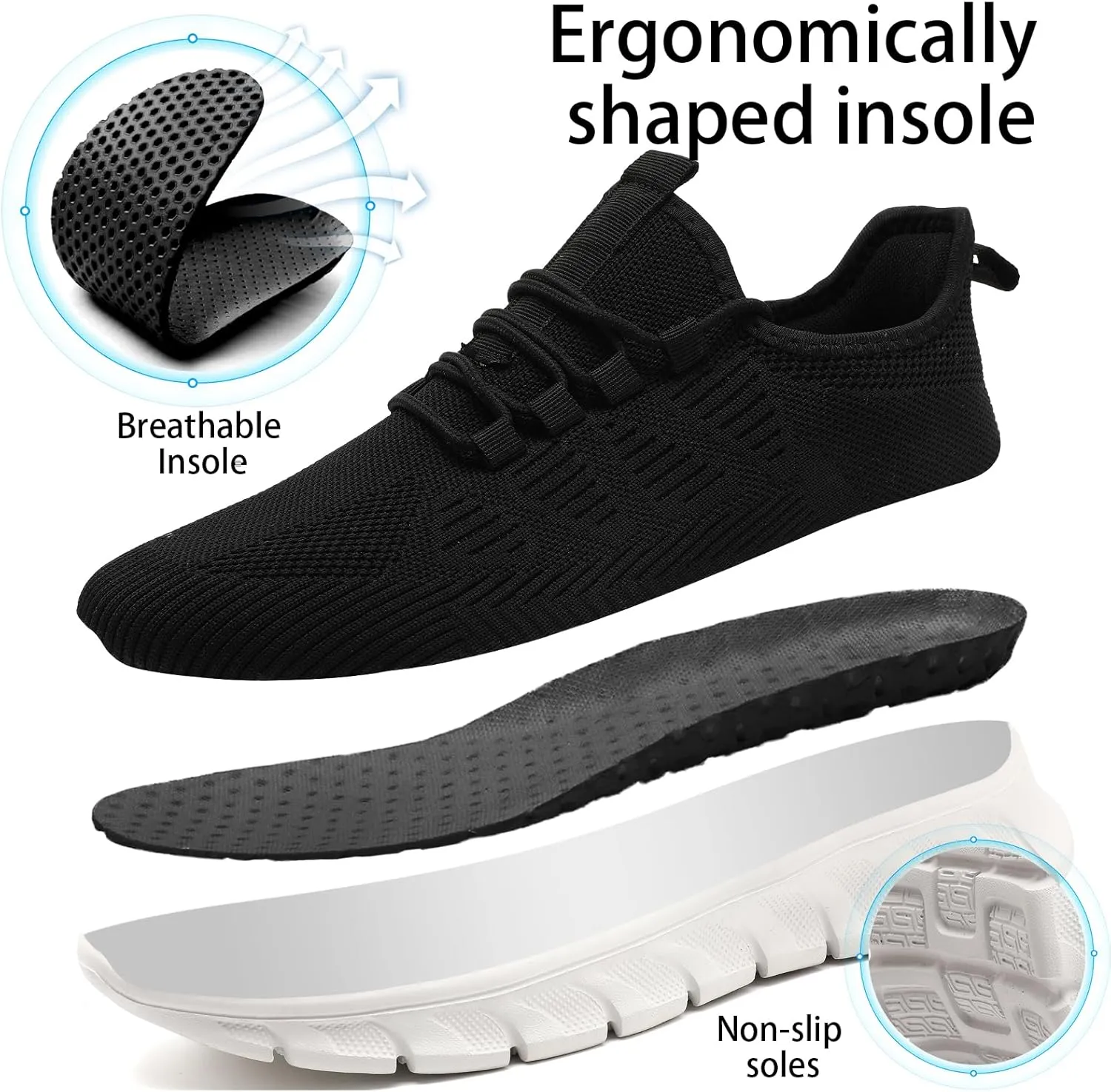 Men Tennis Shoes Running Shoes - Gym Sneakers Shoes Walking Workout Shoes Non Slip Walking Athletic Slip on Breathable Mesh Comfortable Lightweight Casual Fashion Sports Shoes