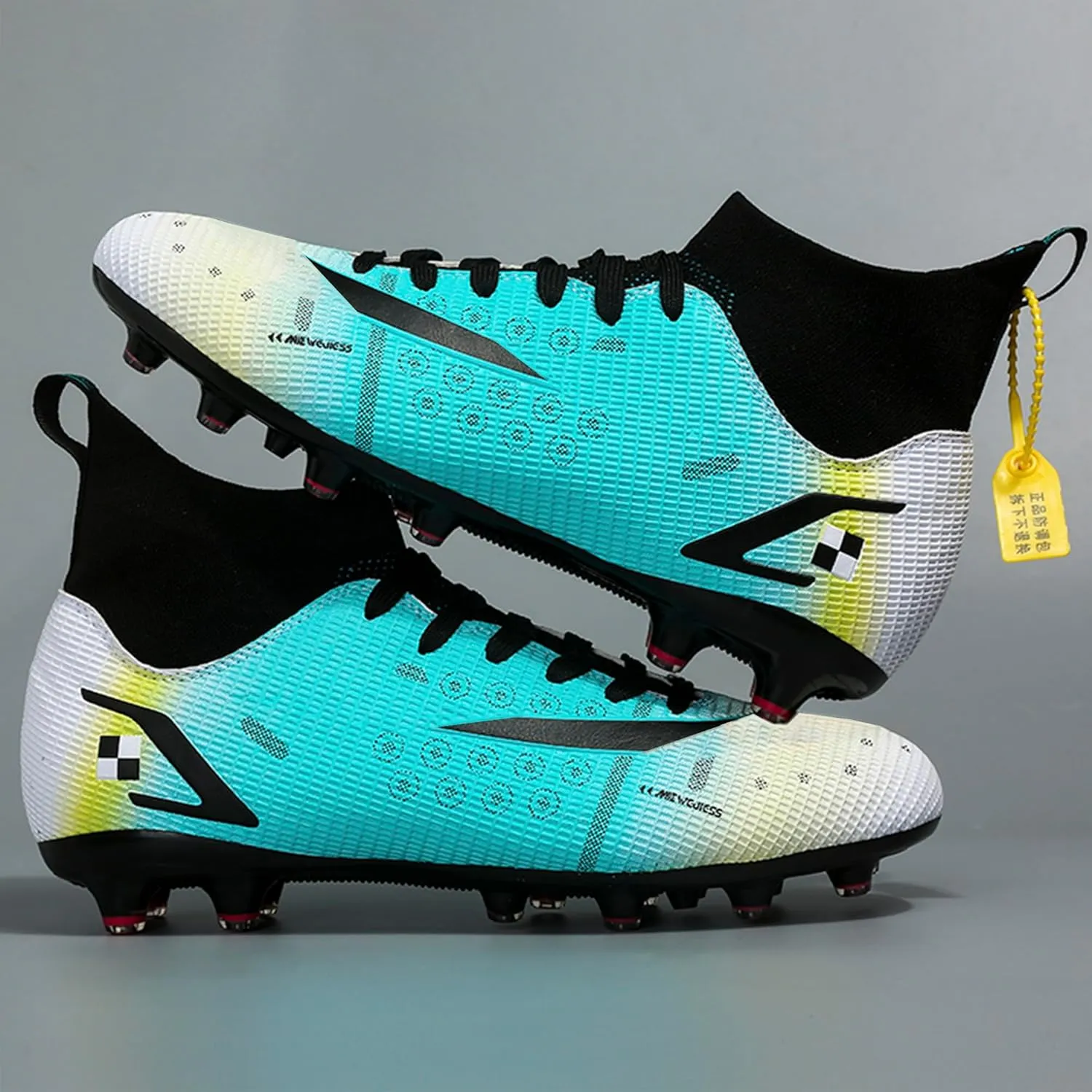 Men's Soccer Cleats Football Shoes with Non-Slip Spikes High-Tops Lace-Up Ankle Support Outdoor Firm Ground Turf Baseball Lacrosse Combat Boots