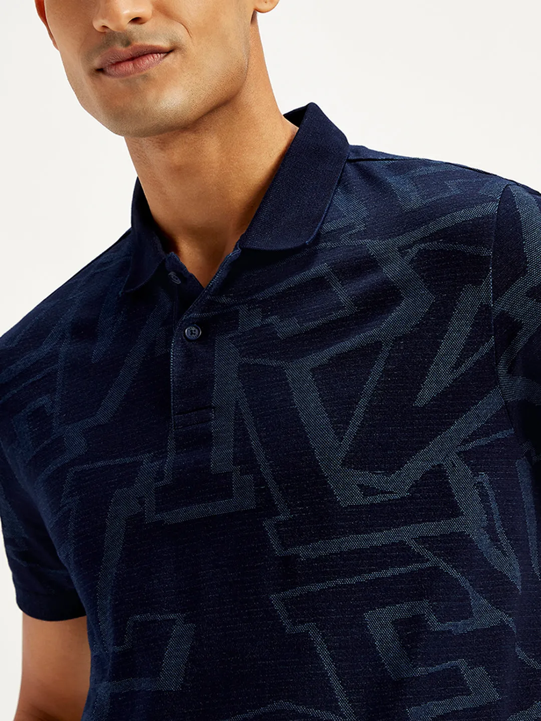 Men's Typographic Print Slim Fit Polo T-Shirt