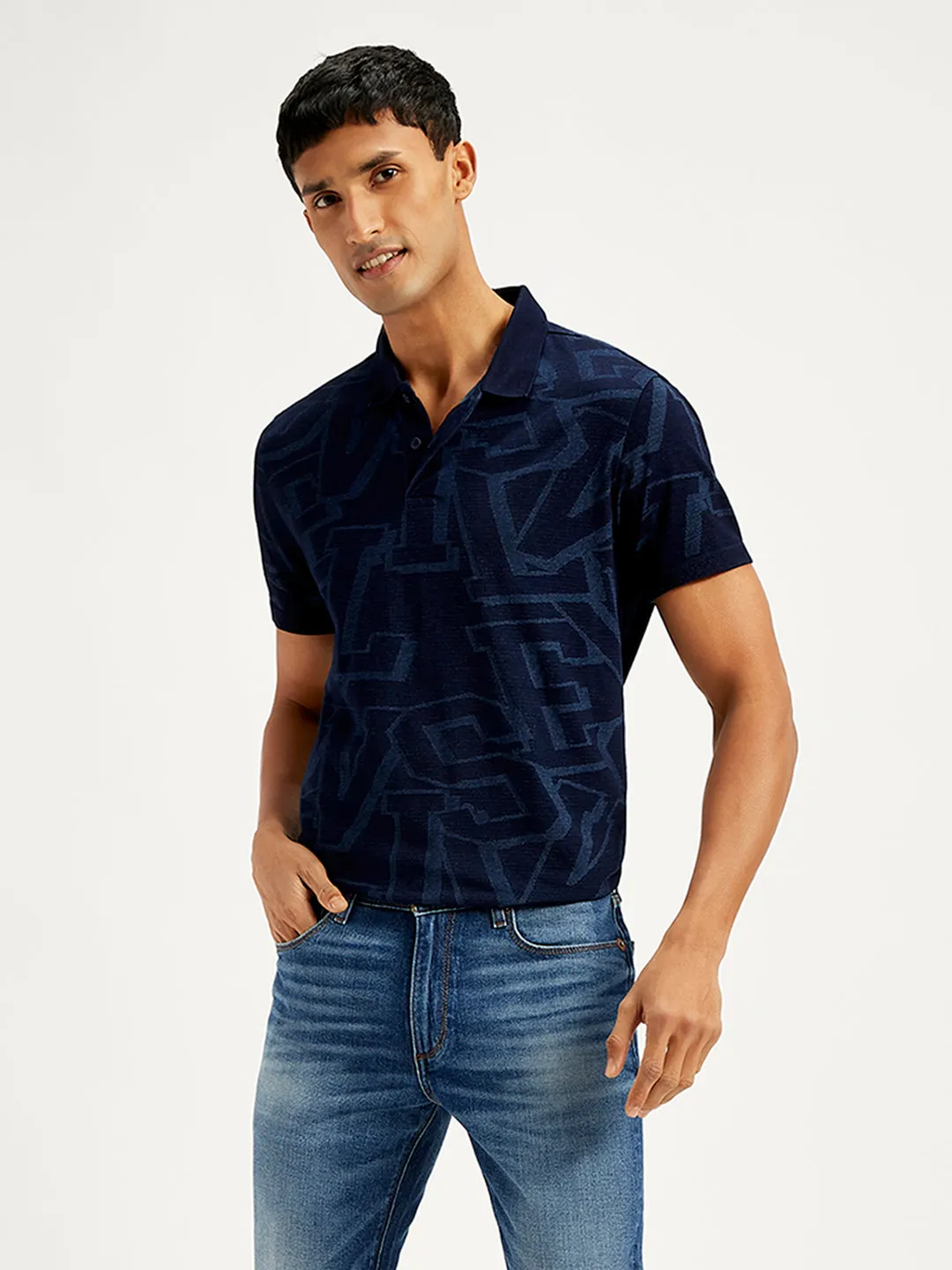 Men's Typographic Print Slim Fit Polo T-Shirt