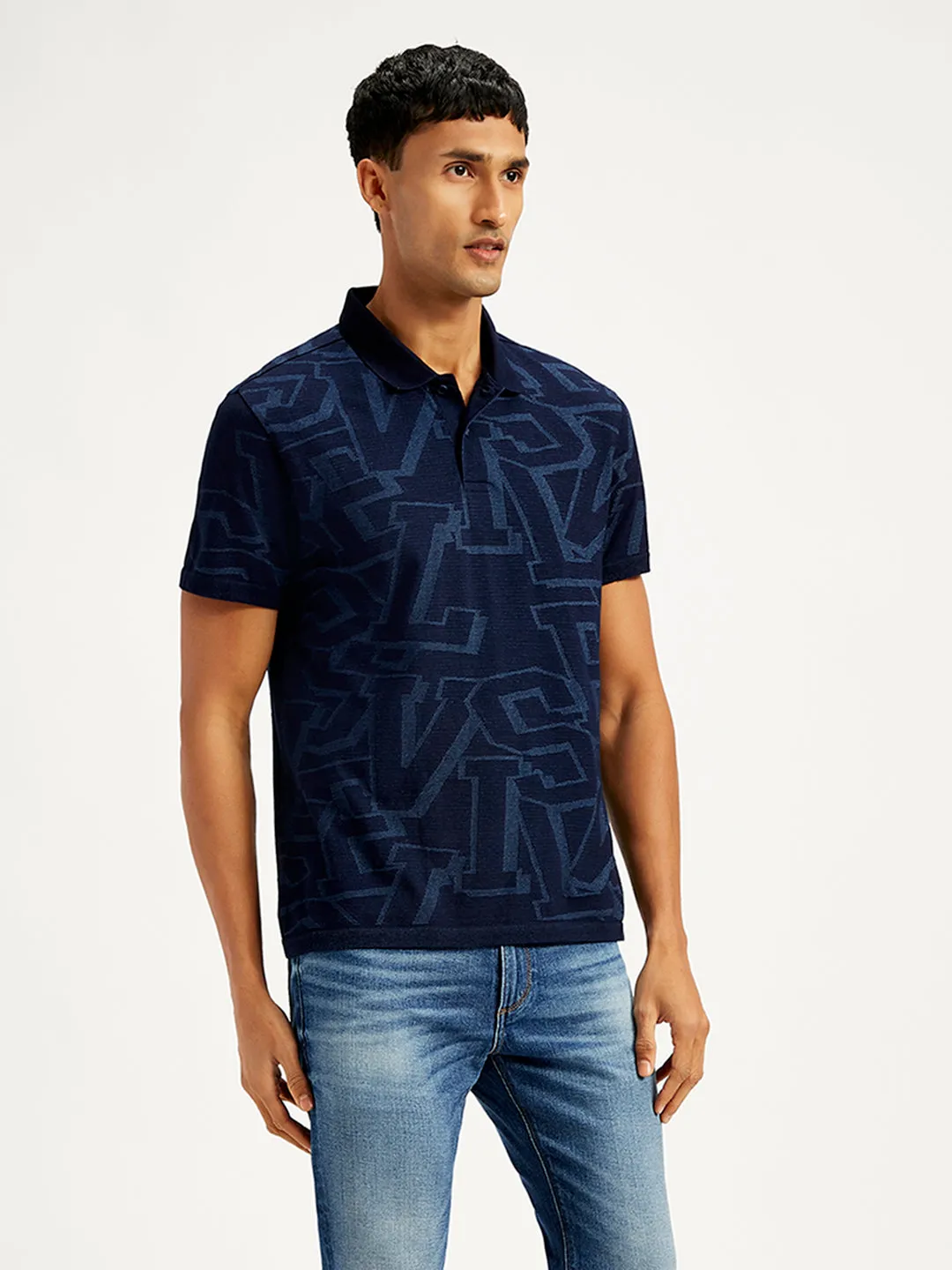 Men's Typographic Print Slim Fit Polo T-Shirt