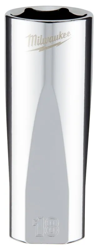 Milwaukee 45-34-0118 Socket, 18 mm Socket, 3/8 in Drive, 6-Point, Chrome Vanadium Steel, Chrome :CD: QUANTITY: 1